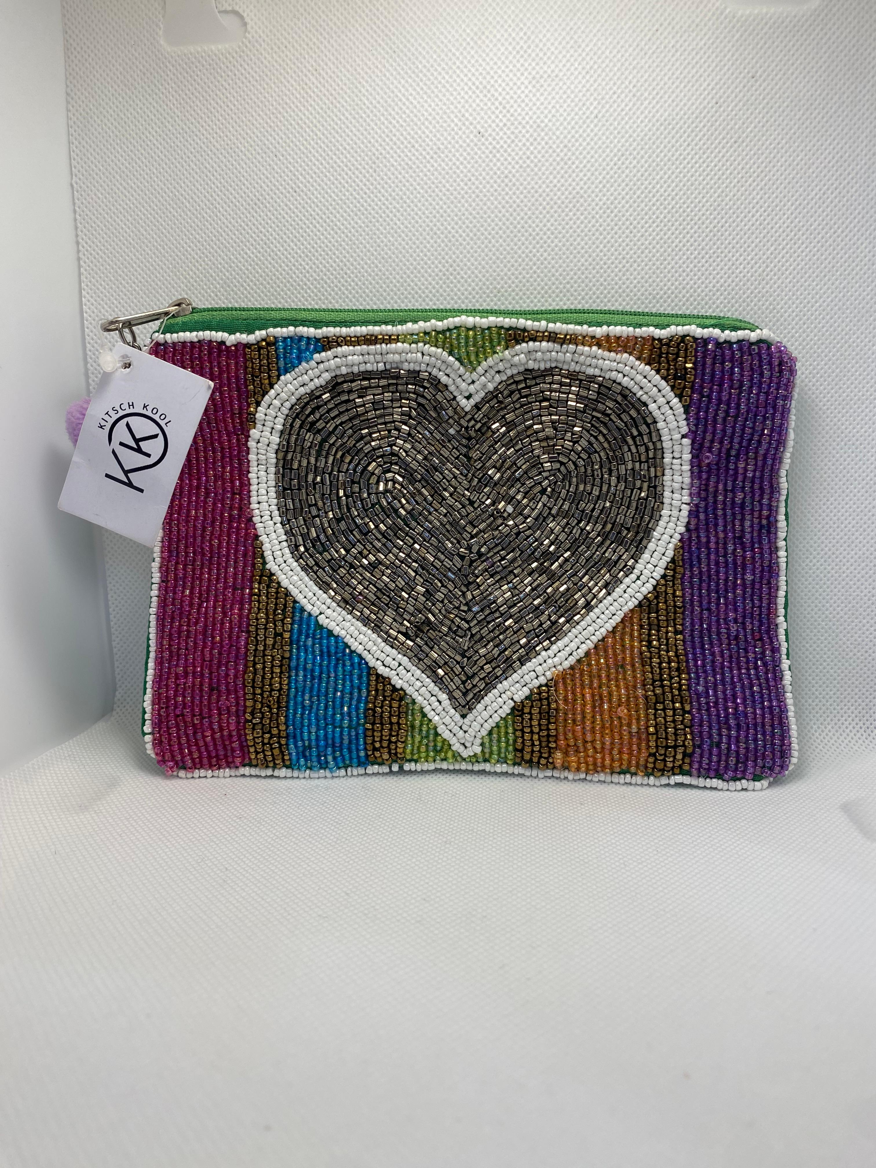 Kitch Kool Medium Beaded Purse — Colourful Heart
