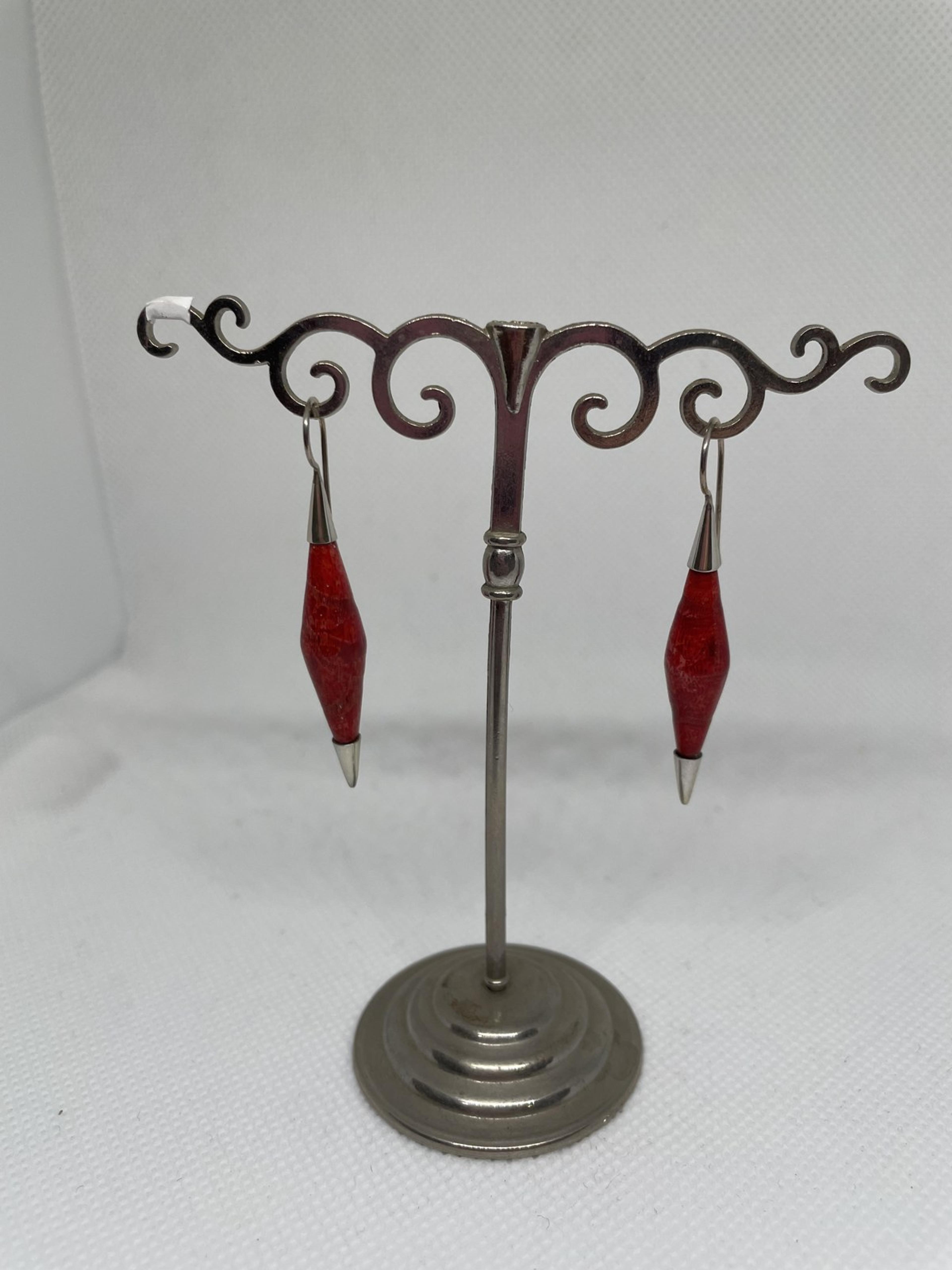 Red Sponge Coral Spindle Drop Earrings
