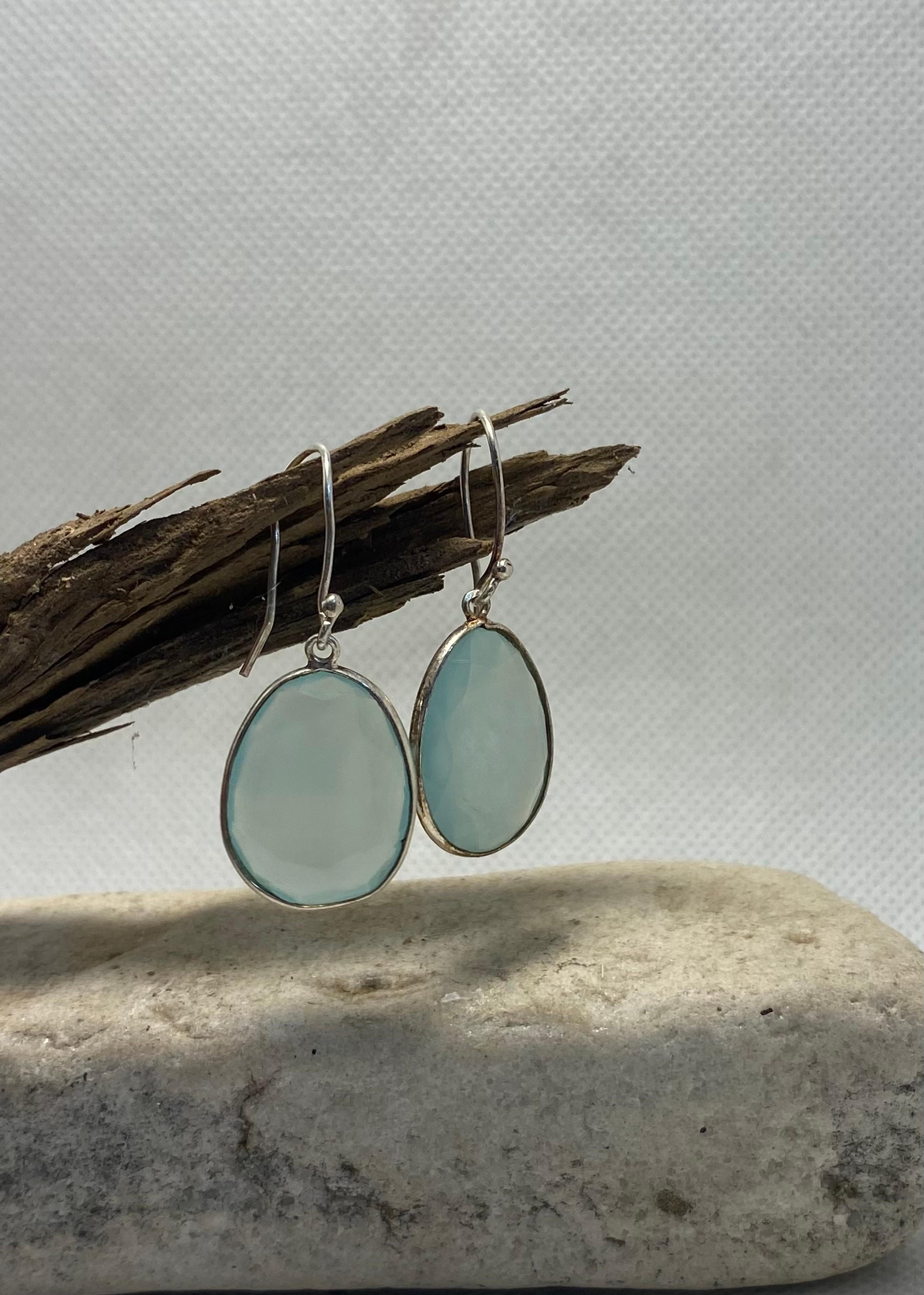 Aqua Chalcedony Free-Form Drop Earrings