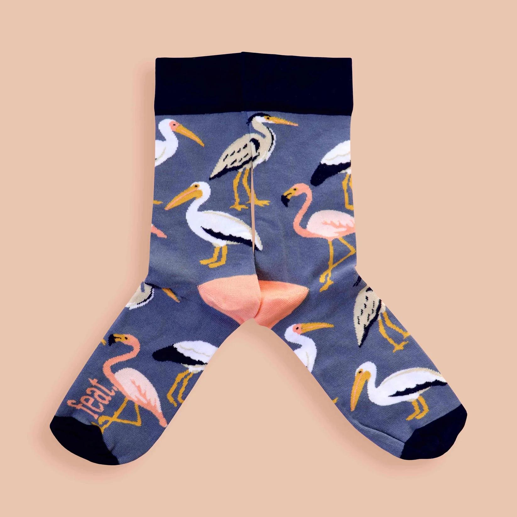 Feat Adult Socks - Wetland Birds | Flamingo, Pelican, Heron and Stork