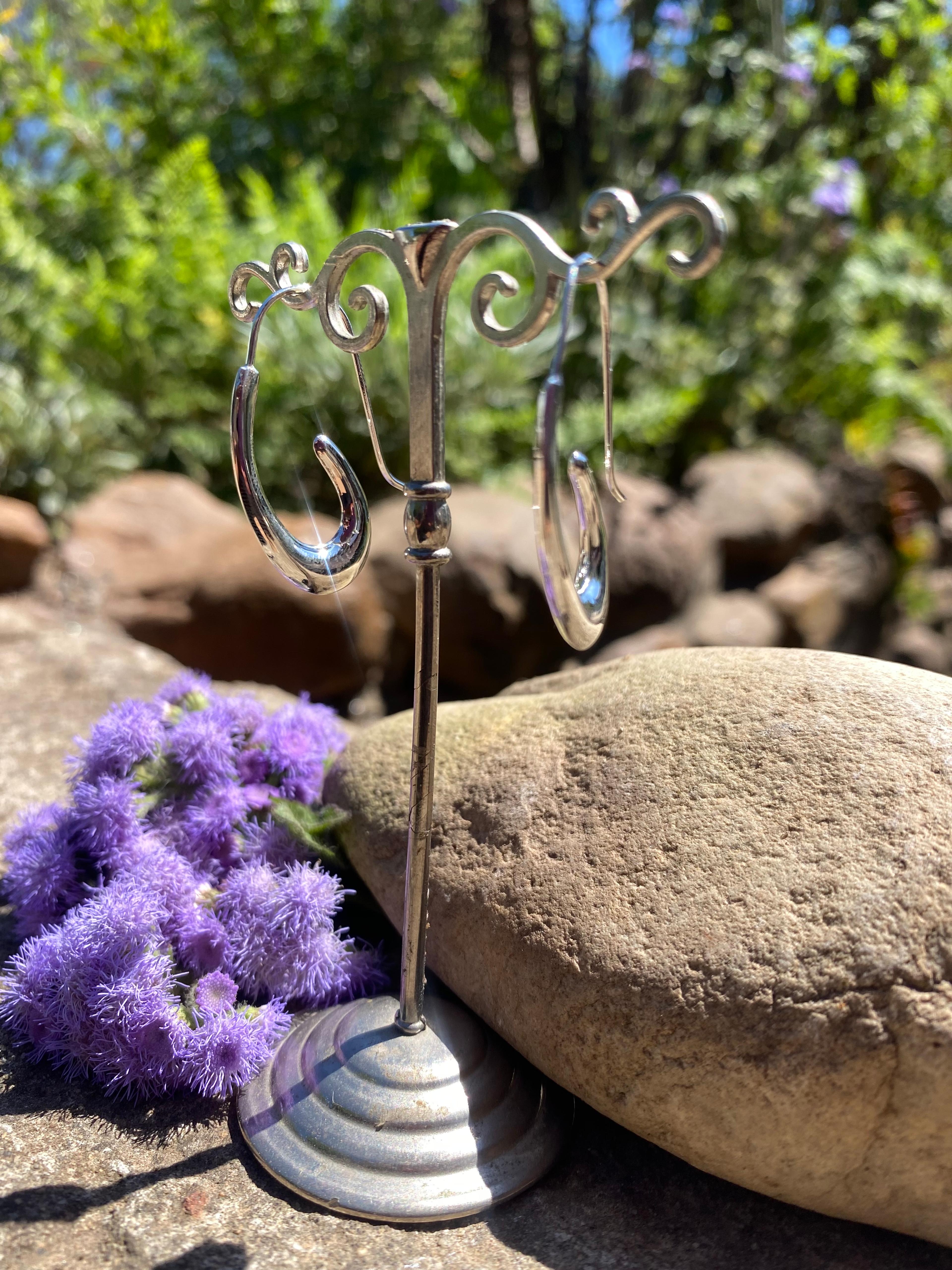 Sculptural .925 Sterling Silver Open Teardrop Hoop Earrings