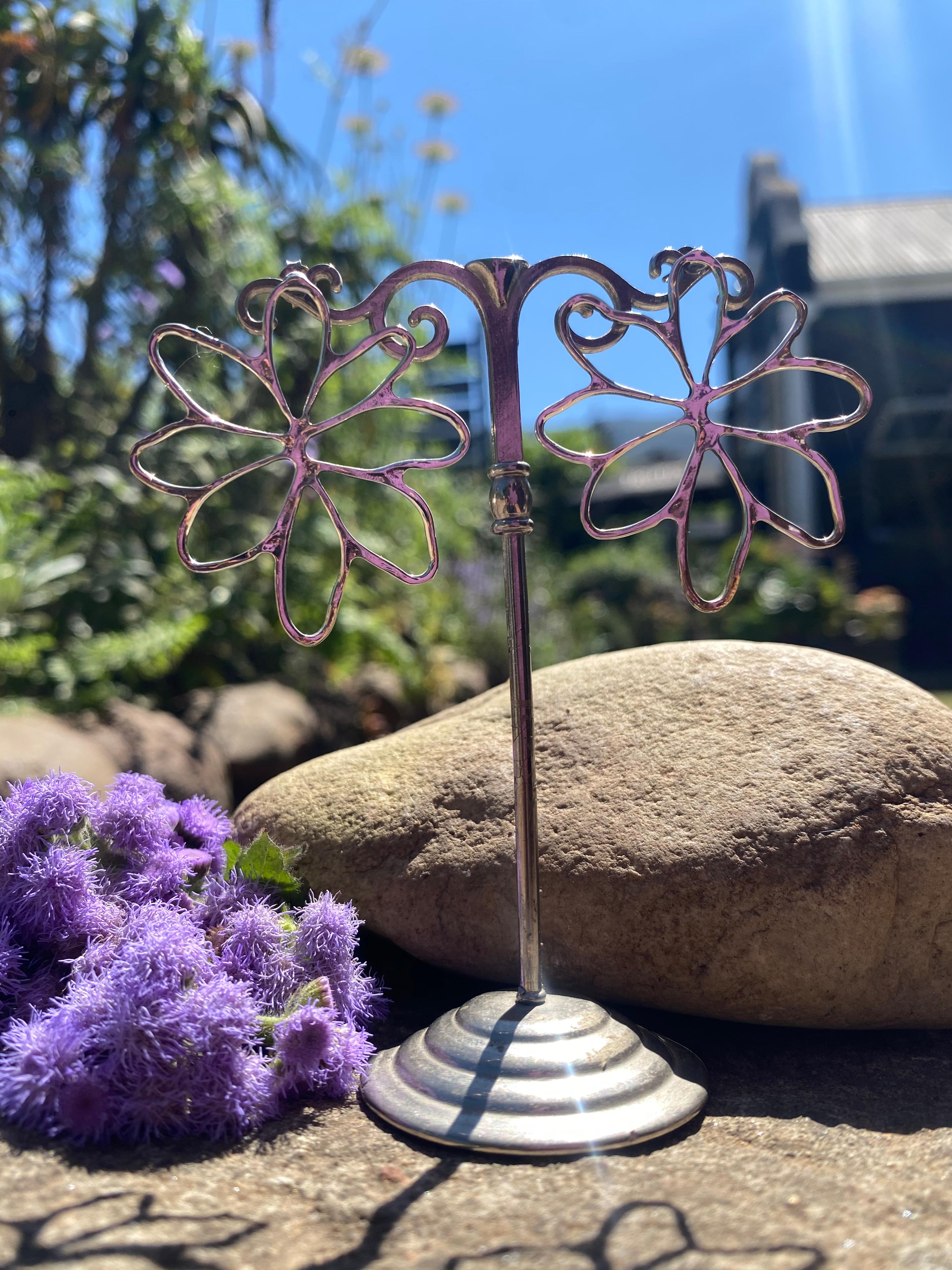 Silver Floral Hoop Wire Earrings 