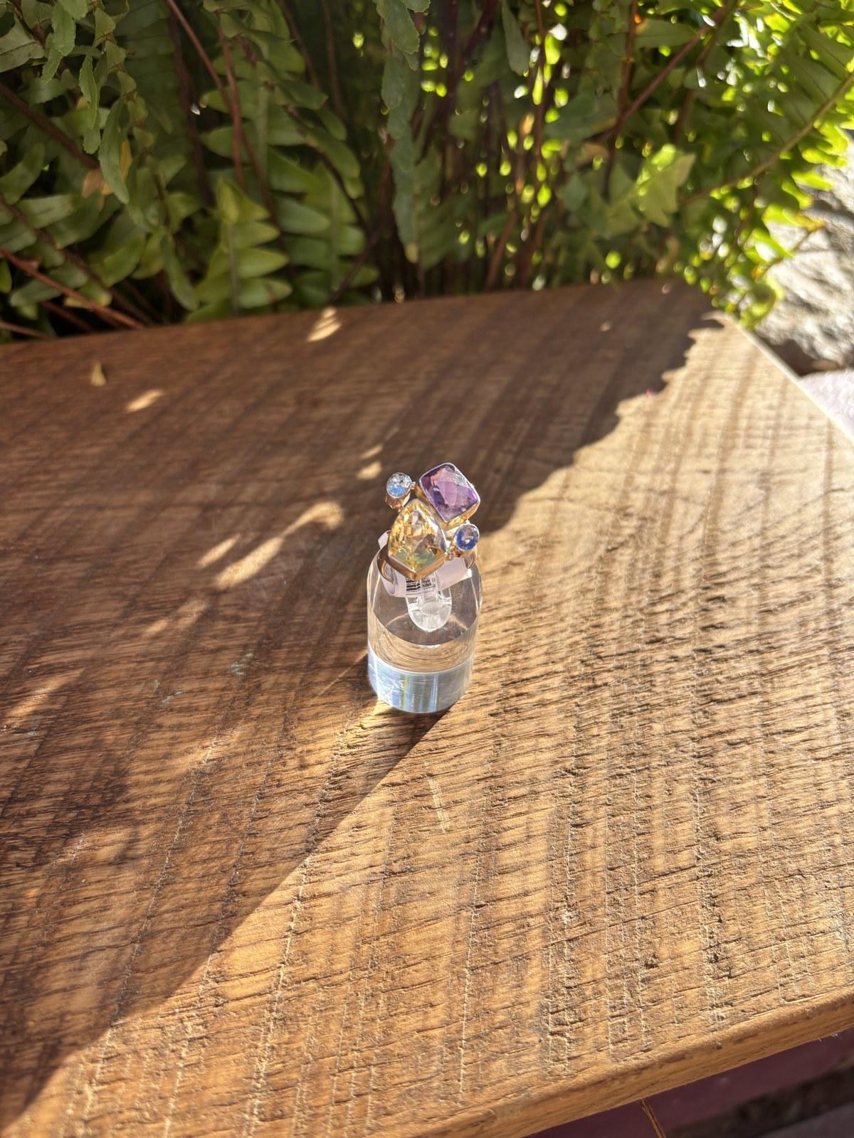 Amethyst, Citrine & Blue Stone Cluster Ring