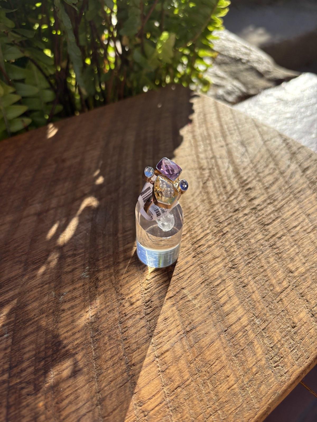 Amethyst, Citrine & Blue Stone Cluster Ring