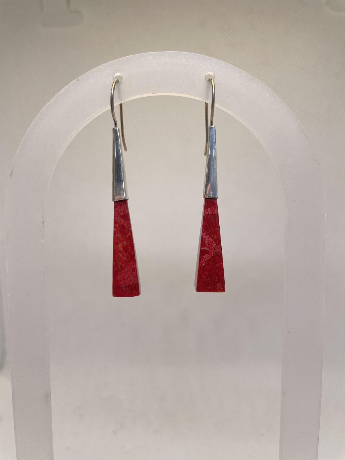 Red Sponge Coral Pyramid Drop Earrings