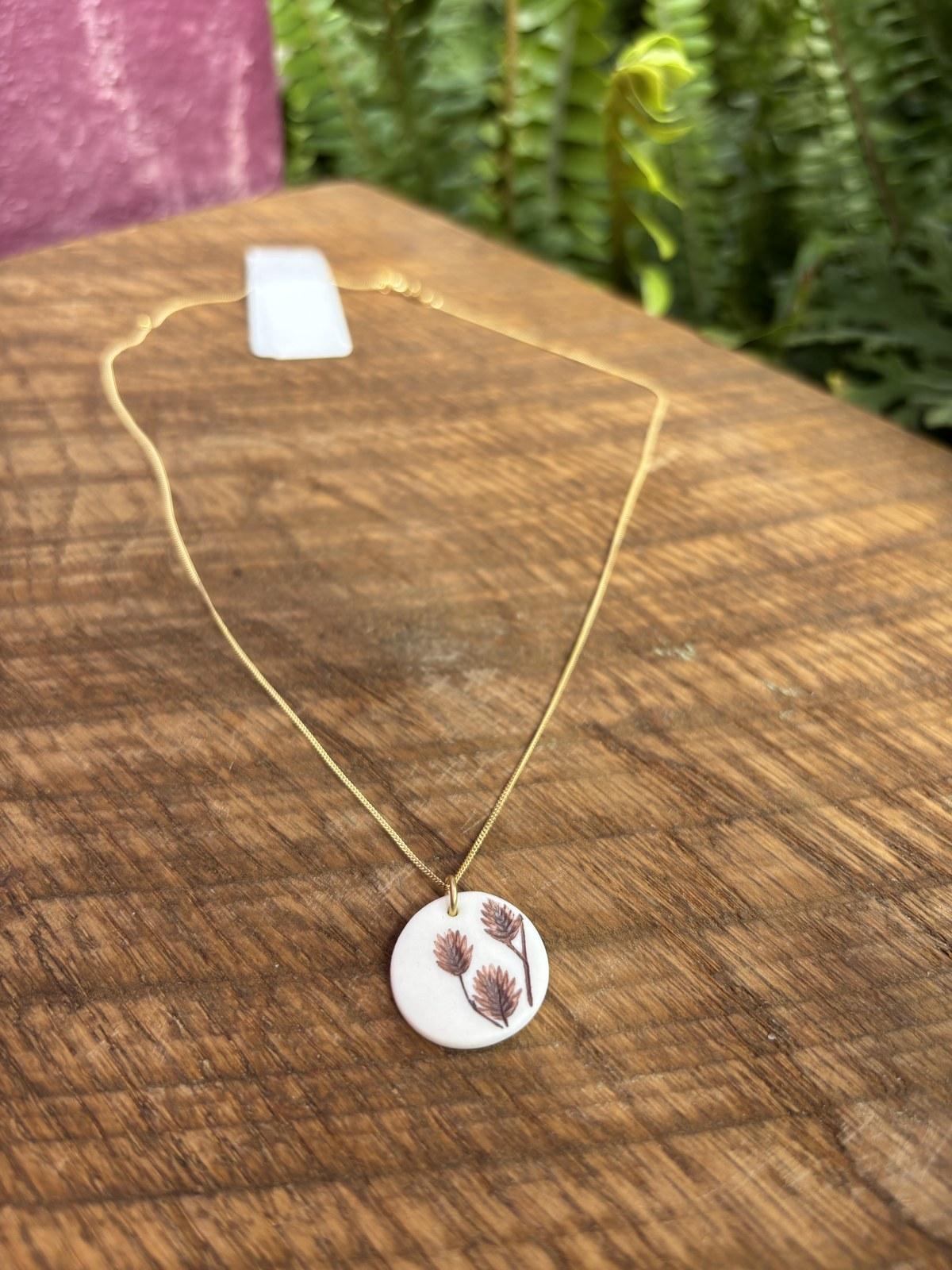 Protea Branch Round Pendant Necklace