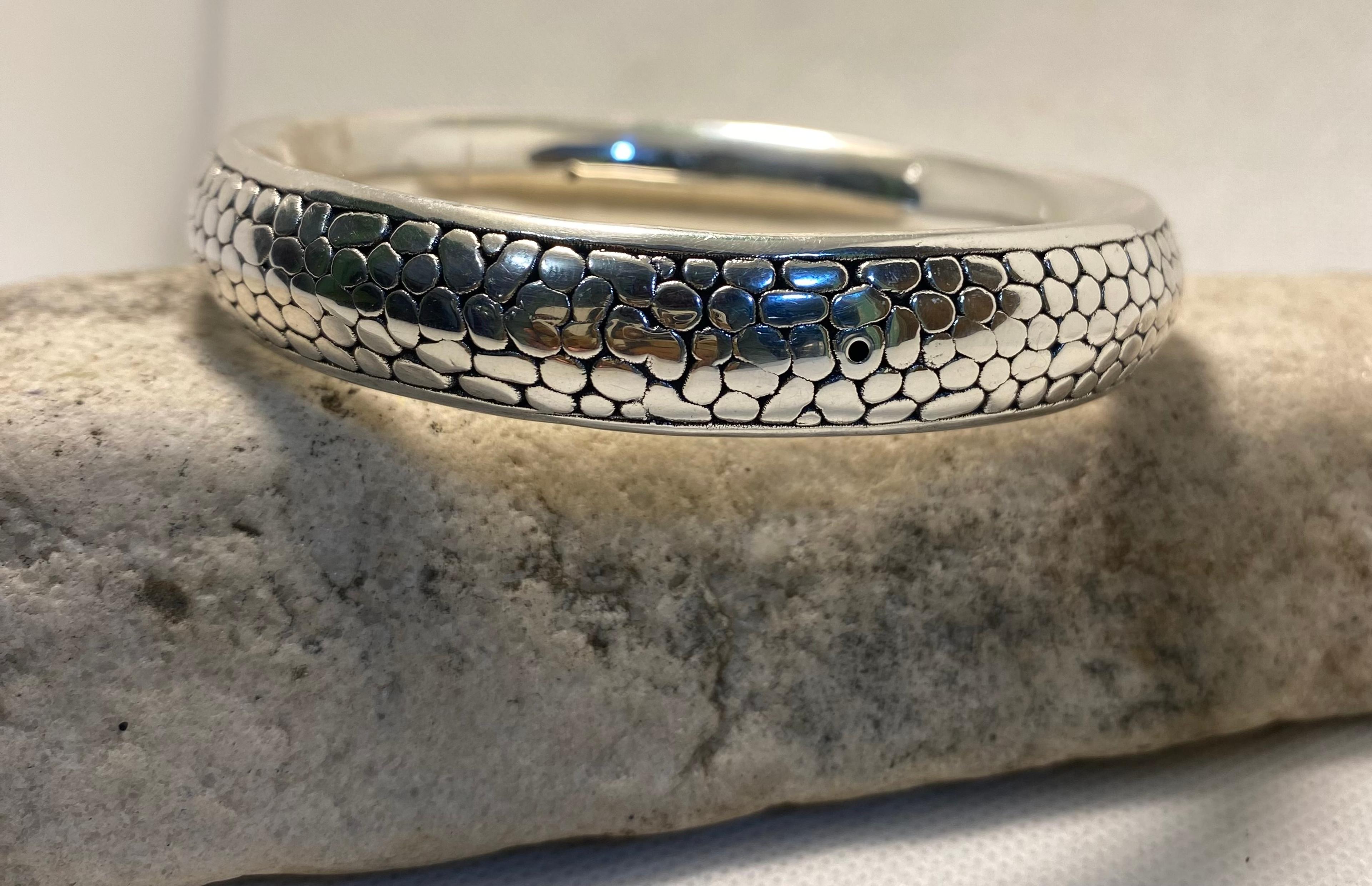 Pebbled Texture Silver Cuff Bangle