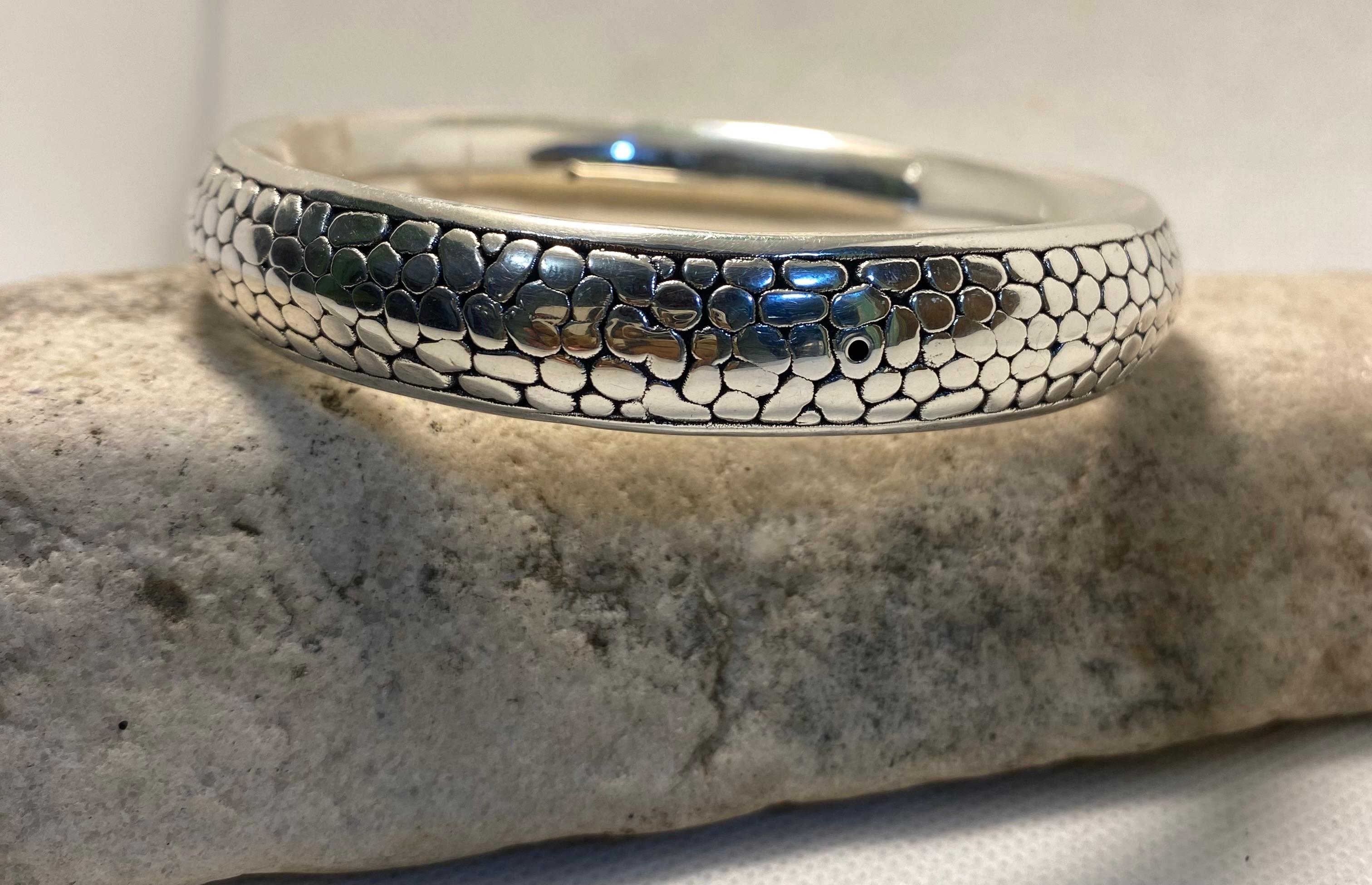 Pebbled Texture Silver Cuff Bangle