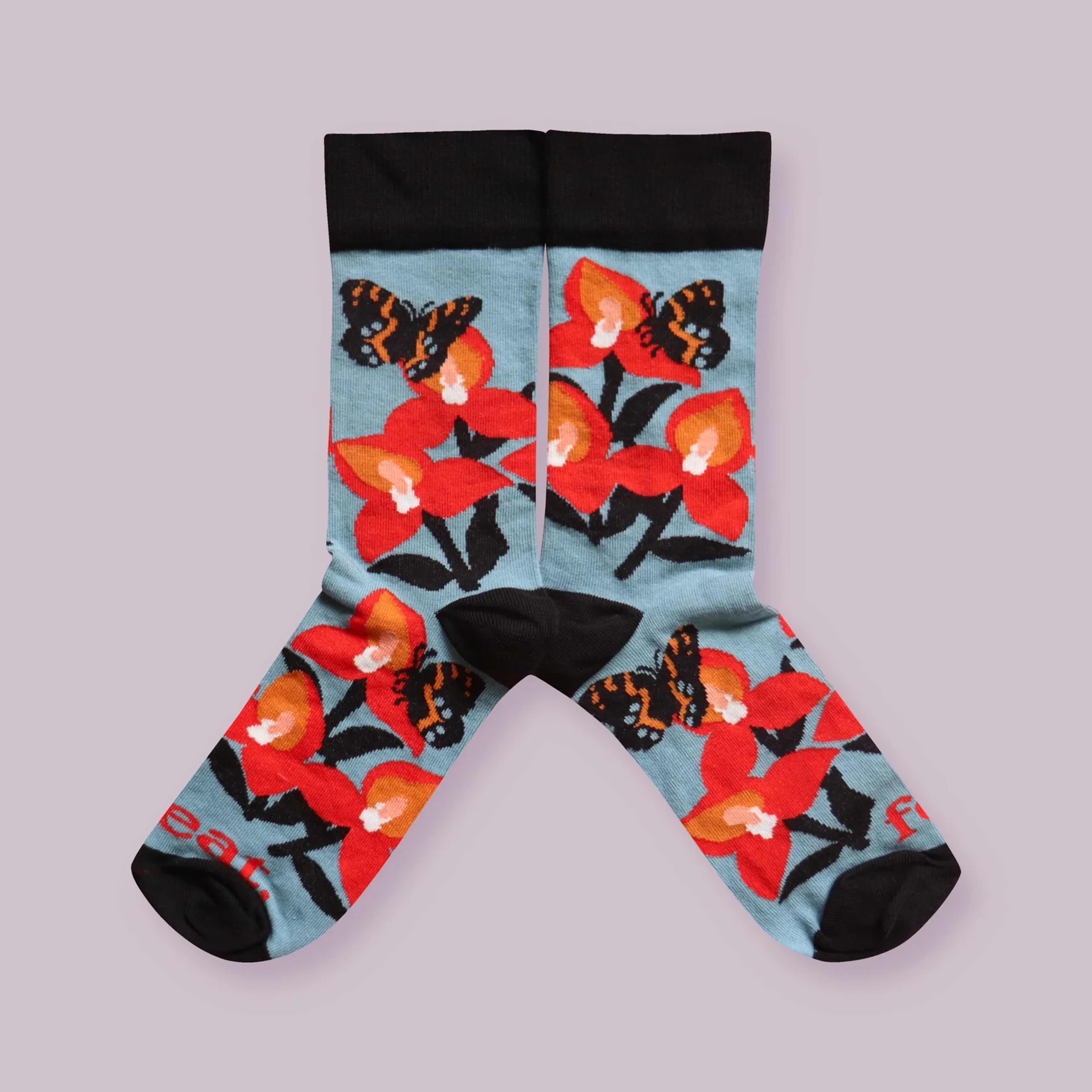 Feat Adult Socks - Disa Uniflora and Table Mountain Beauty Butterfly sock