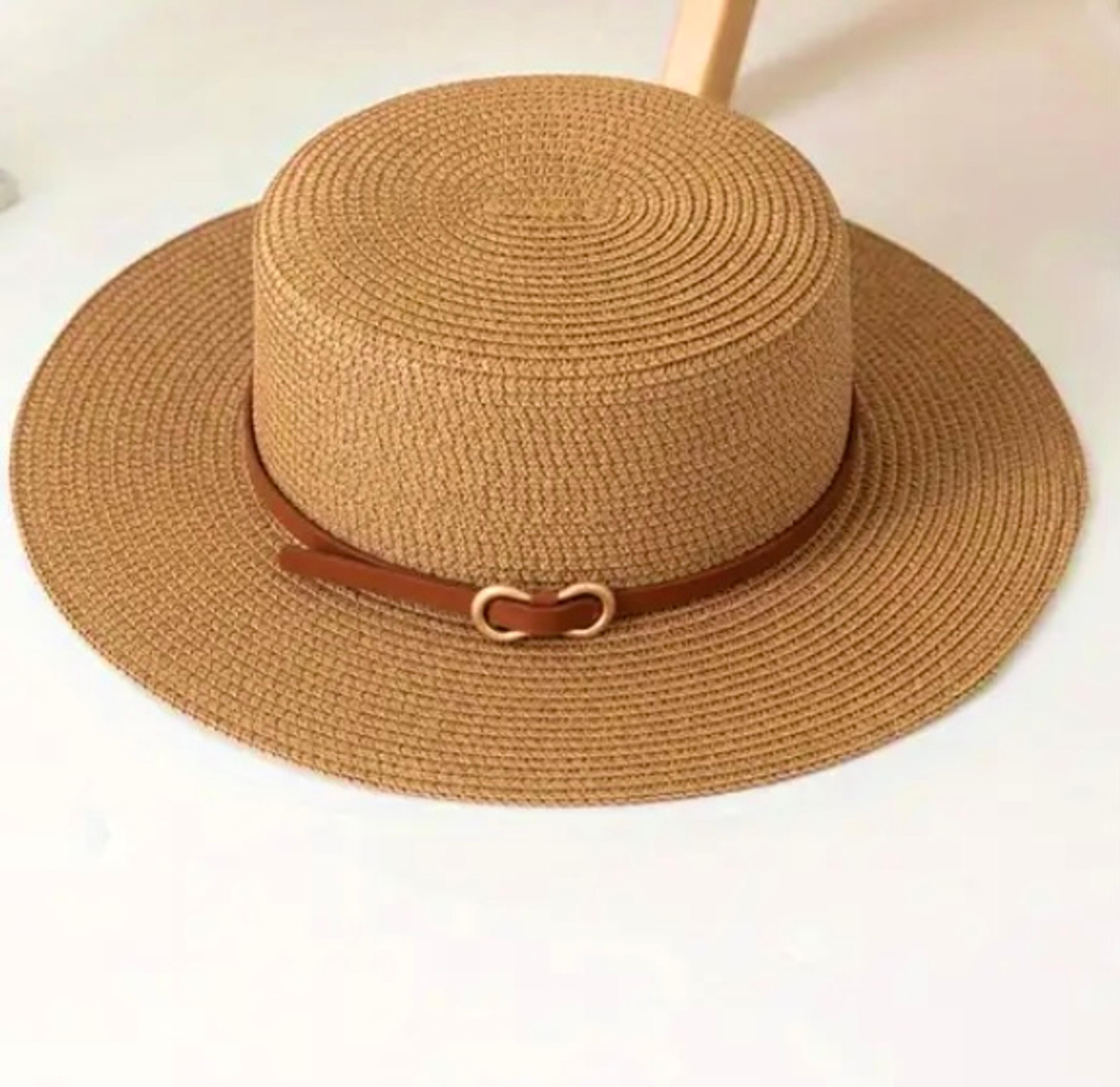 Natural straw sun hat bowknot closure