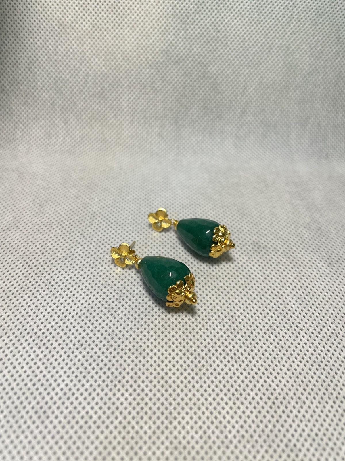 Green Jade-Style Teardrop Drop Santino Earrings
