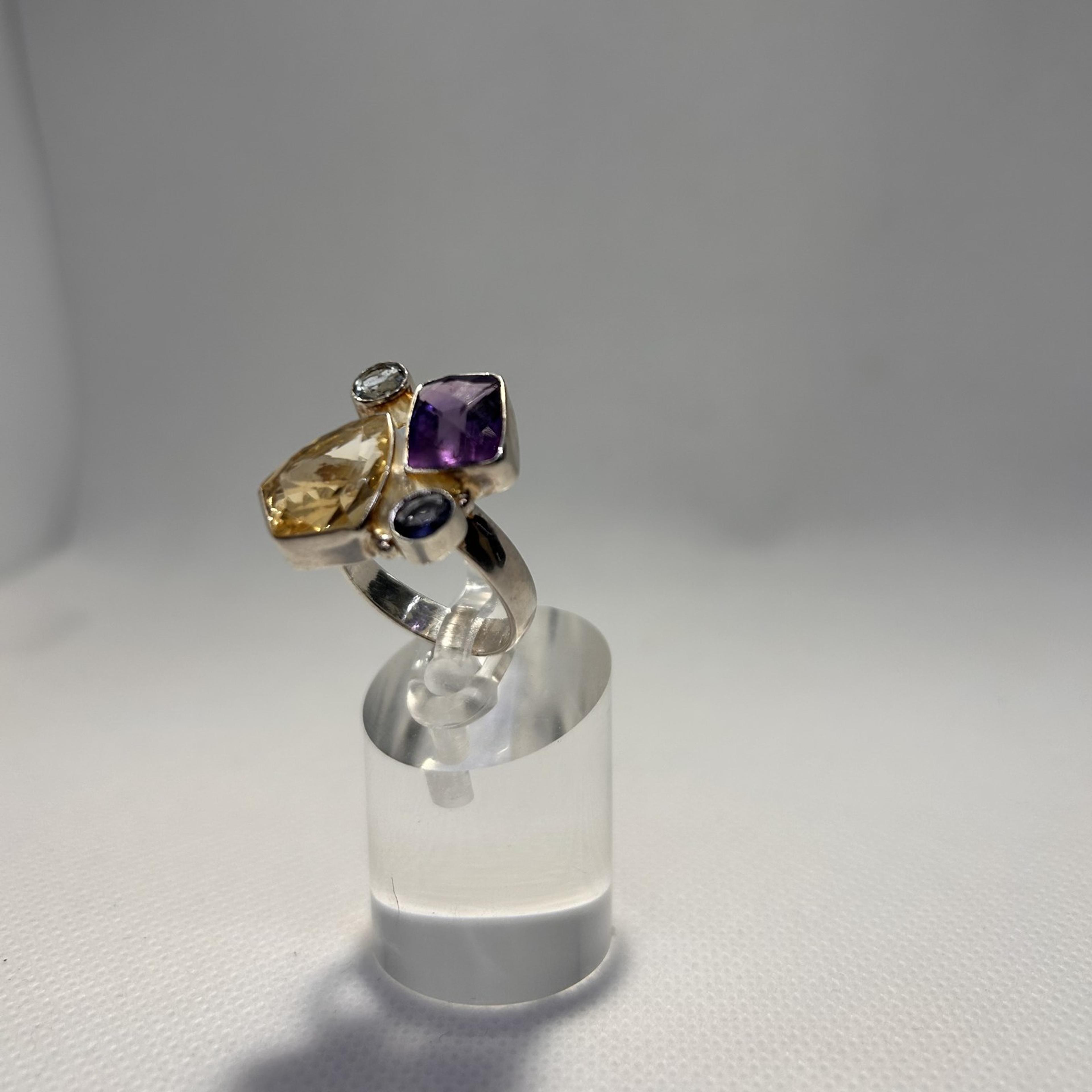 Amethyst, Citrine & Blue Stone Cluster Ring