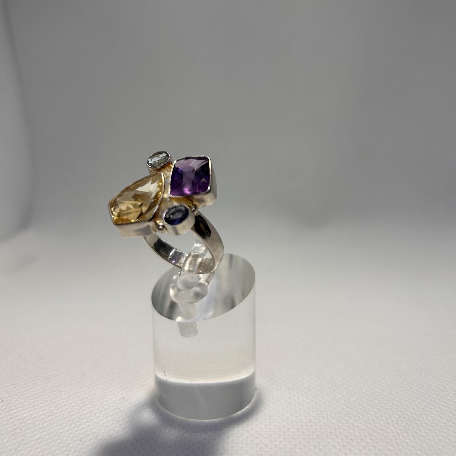 Amethyst, Citrine & Blue Stone Cluster Ring