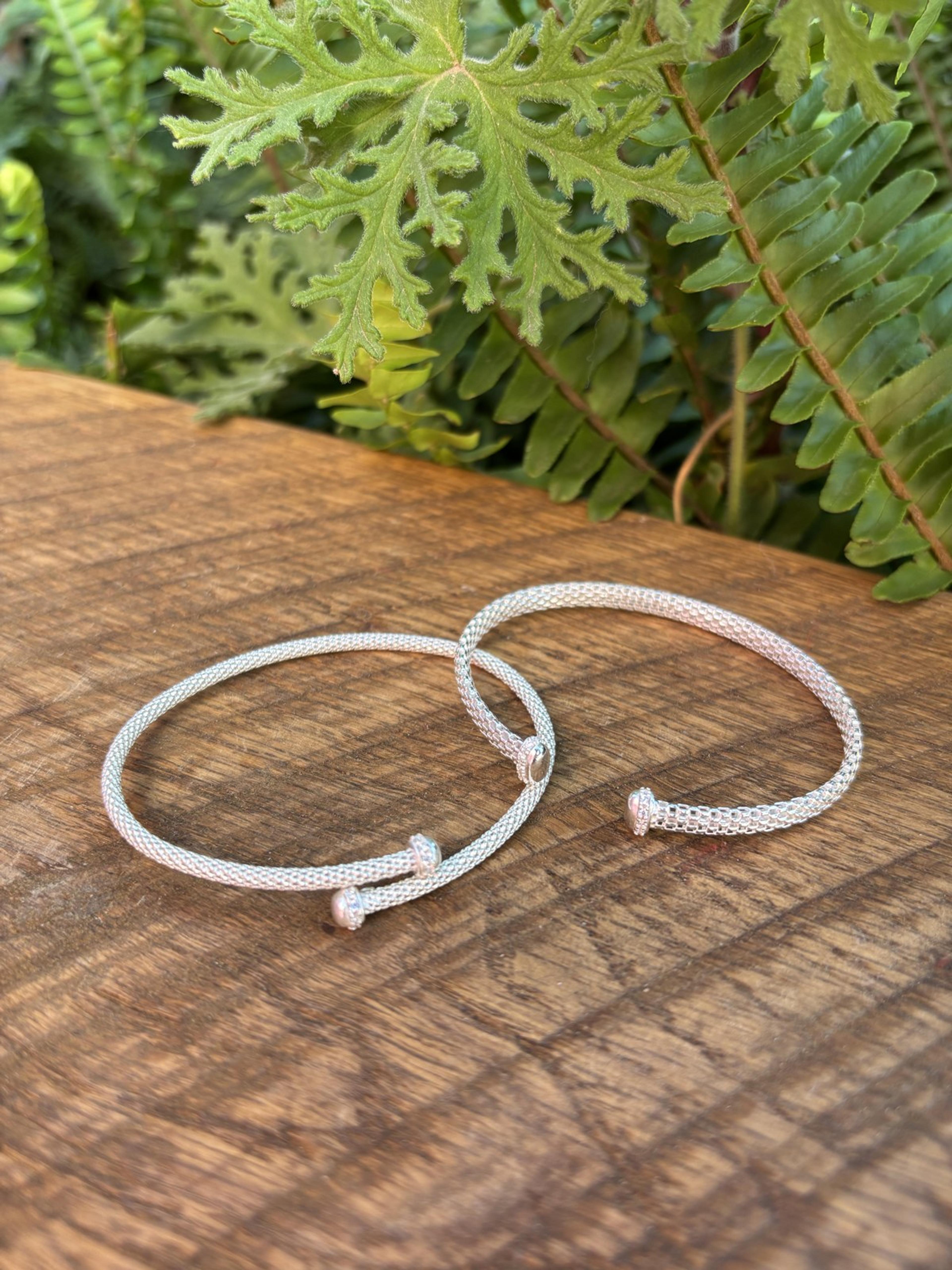Silver Mesh Cuff Bangle, Slim
