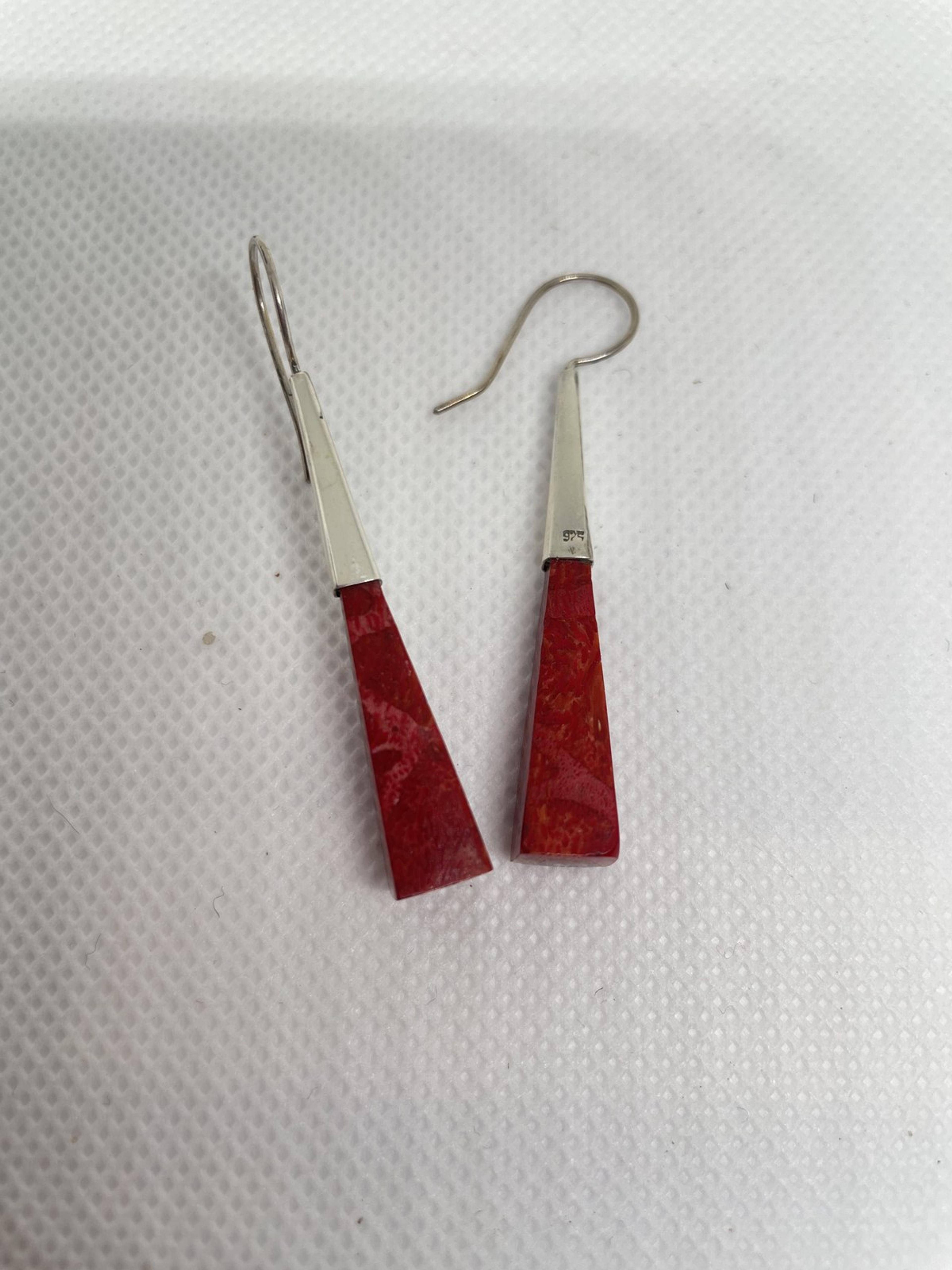Red Sponge Coral Pyramid Drop Earrings