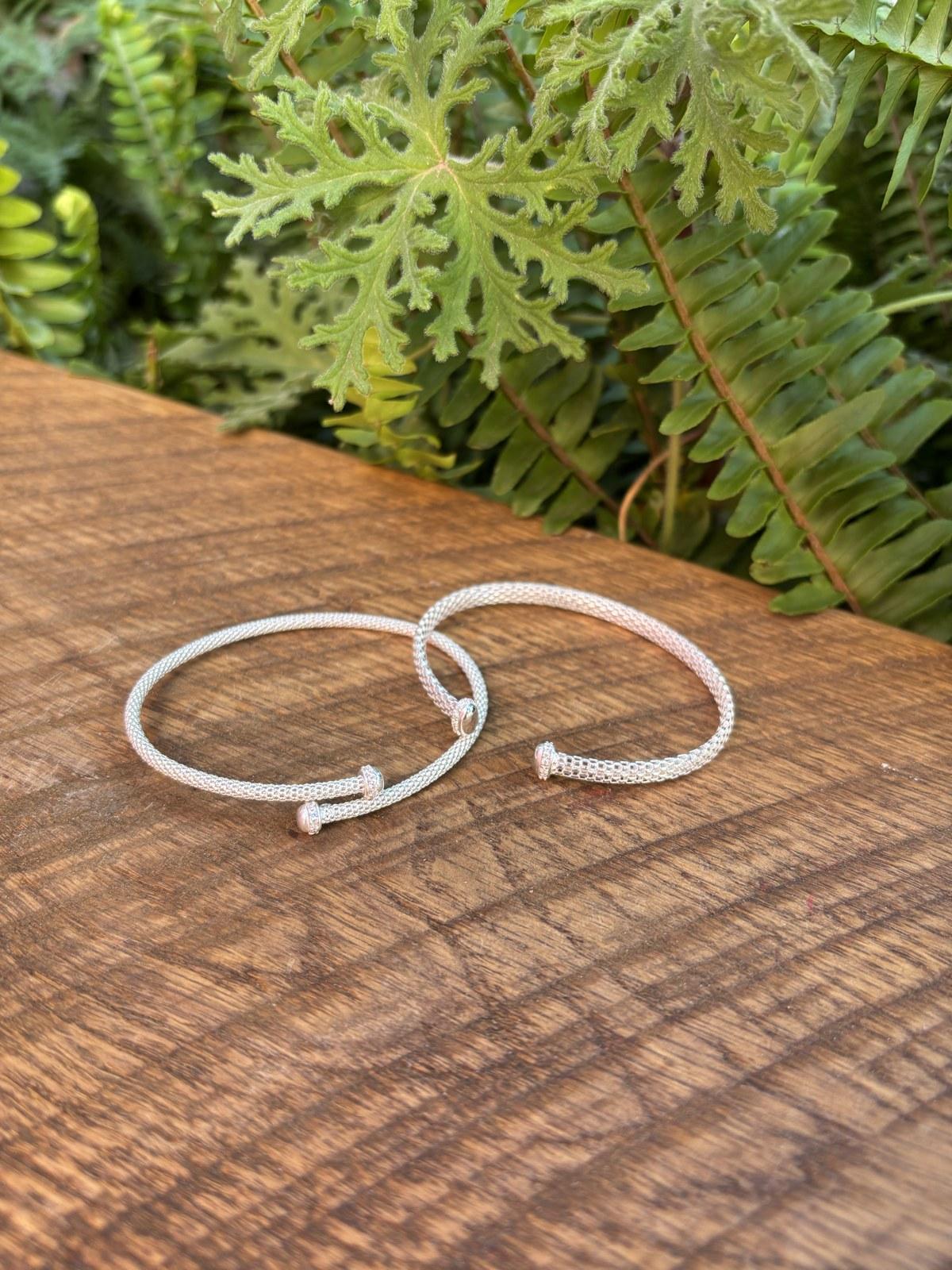 Silver Mesh Cuff Bangle, Slim