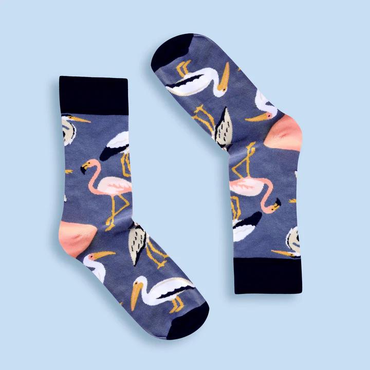 Feat Adult Socks - Wetland Birds | Flamingo, Pelican, Heron and Stork