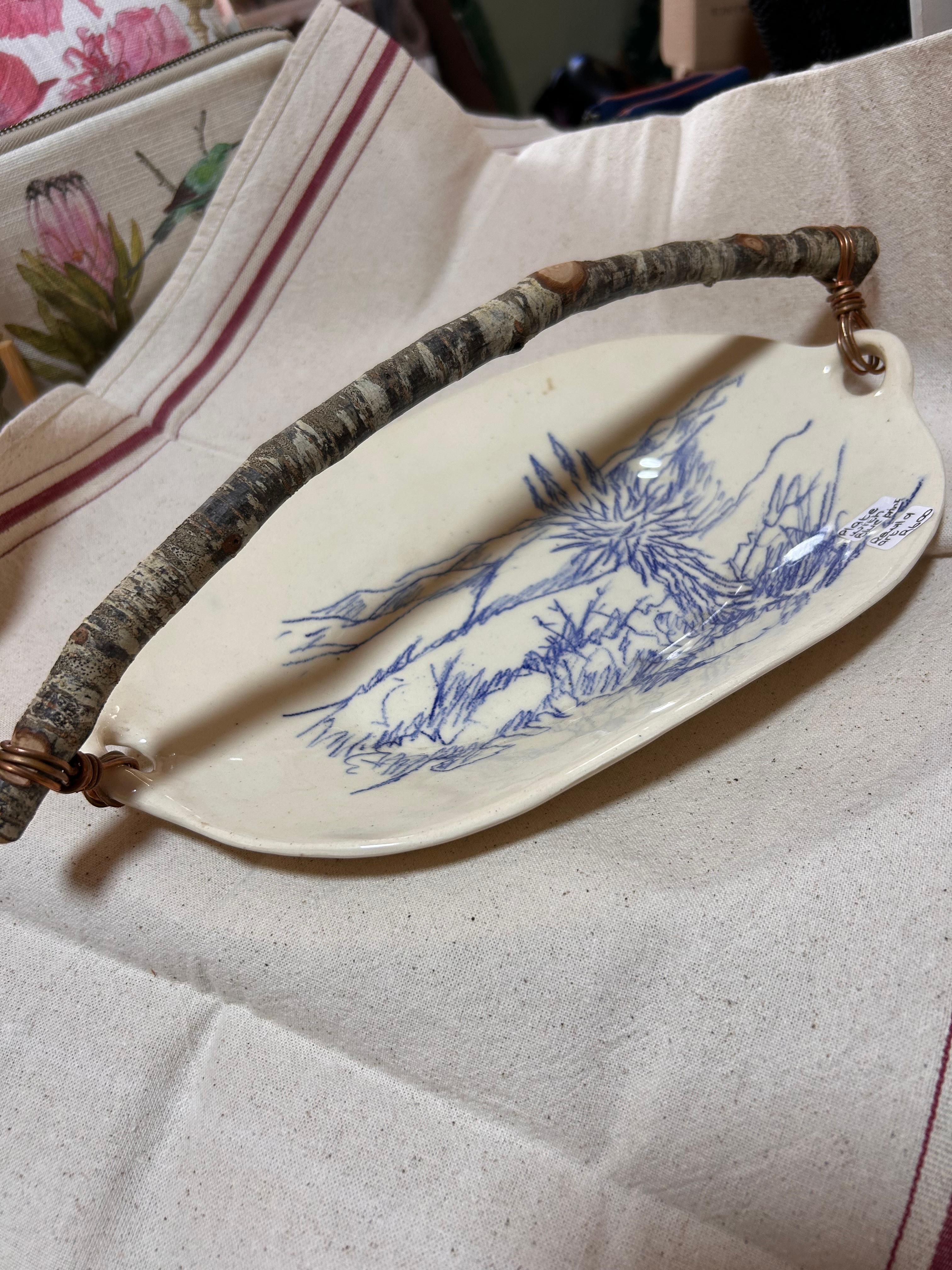 Ceramic Plate with Wood Handle