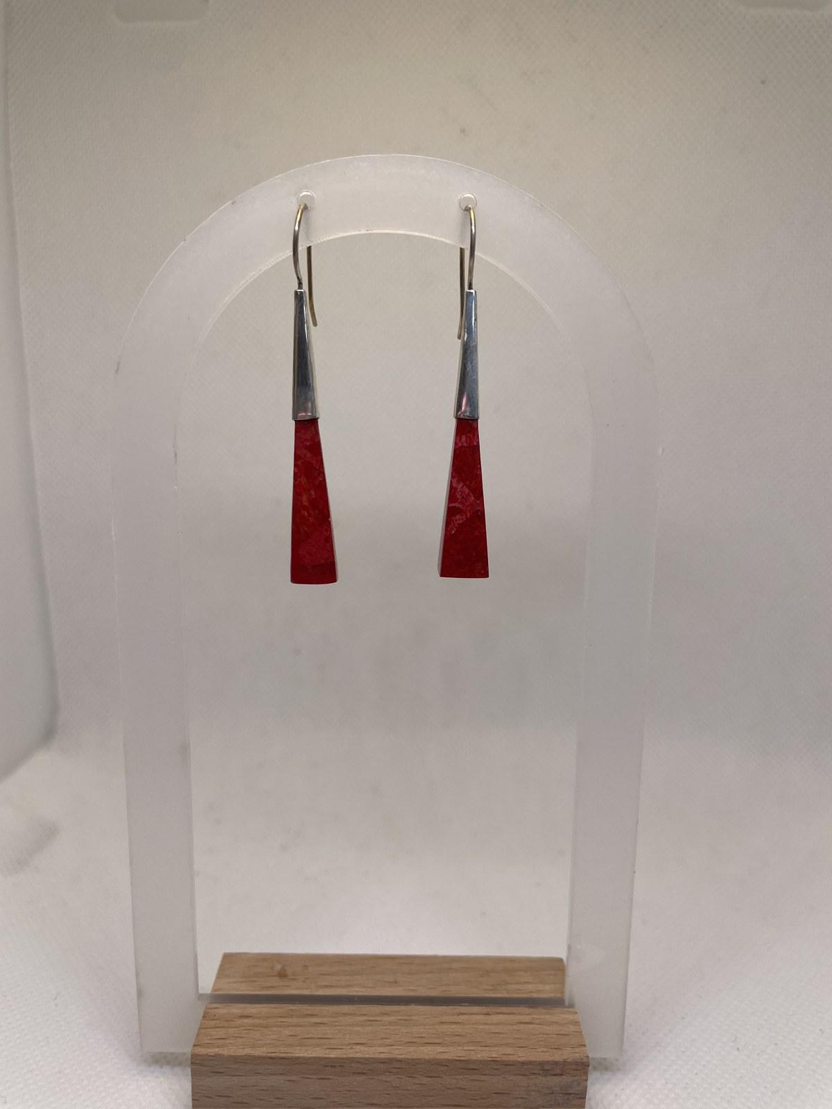 Red Sponge Coral Pyramid Drop Earrings