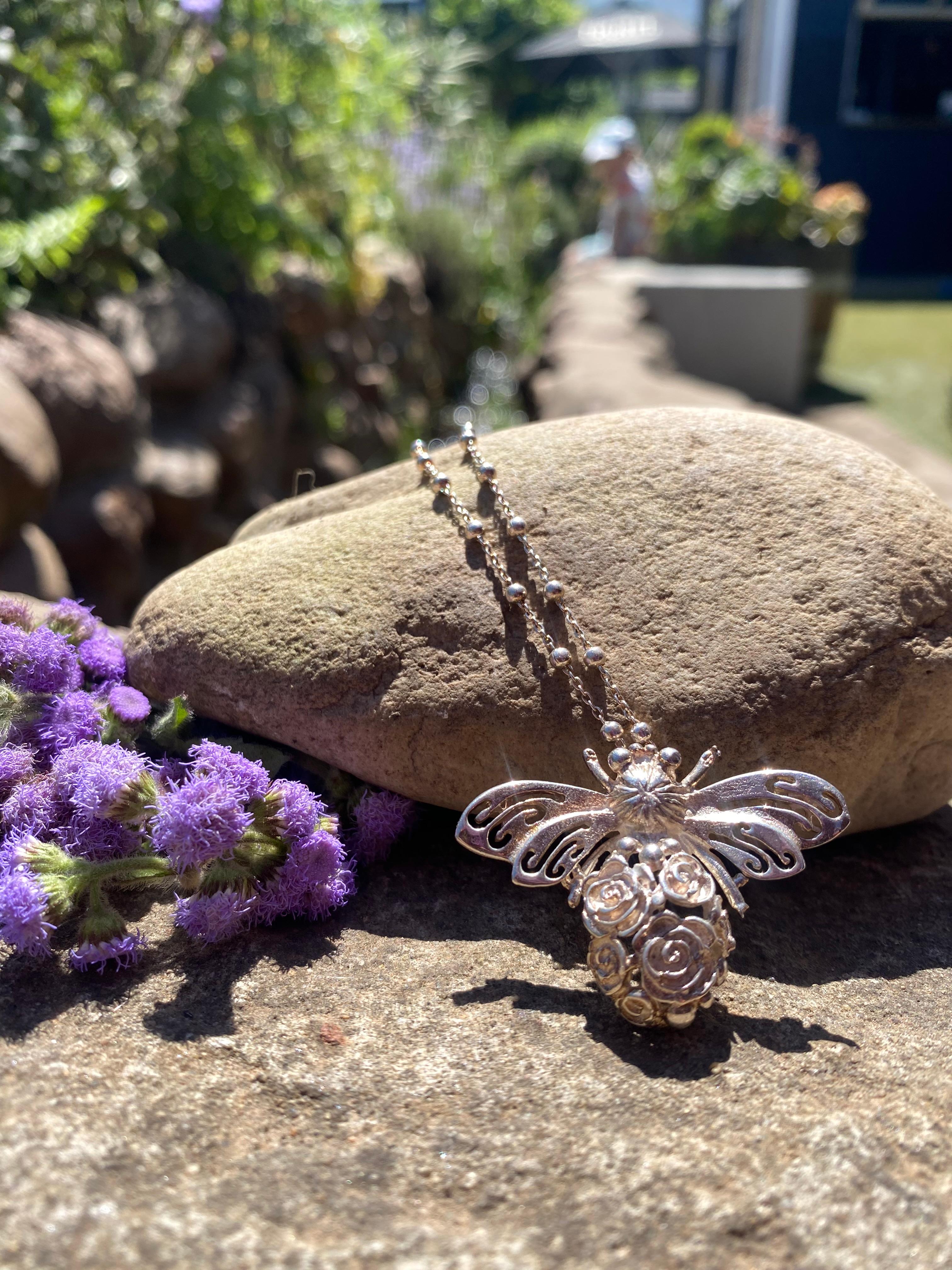 Sterling Silver Rose-Abdomen Bumblebee Pendant