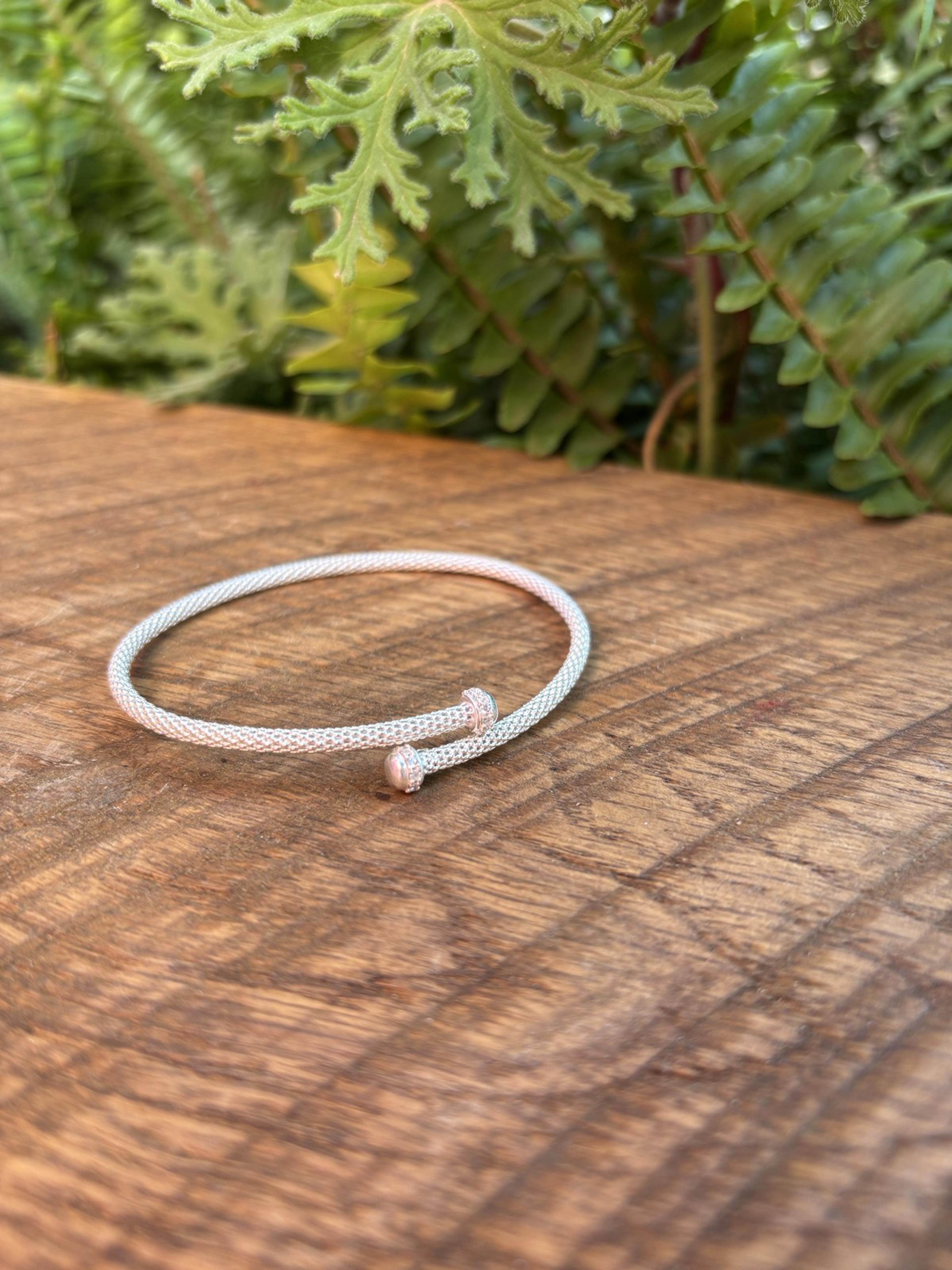 Silver Mesh Cuff Bangle, Slim