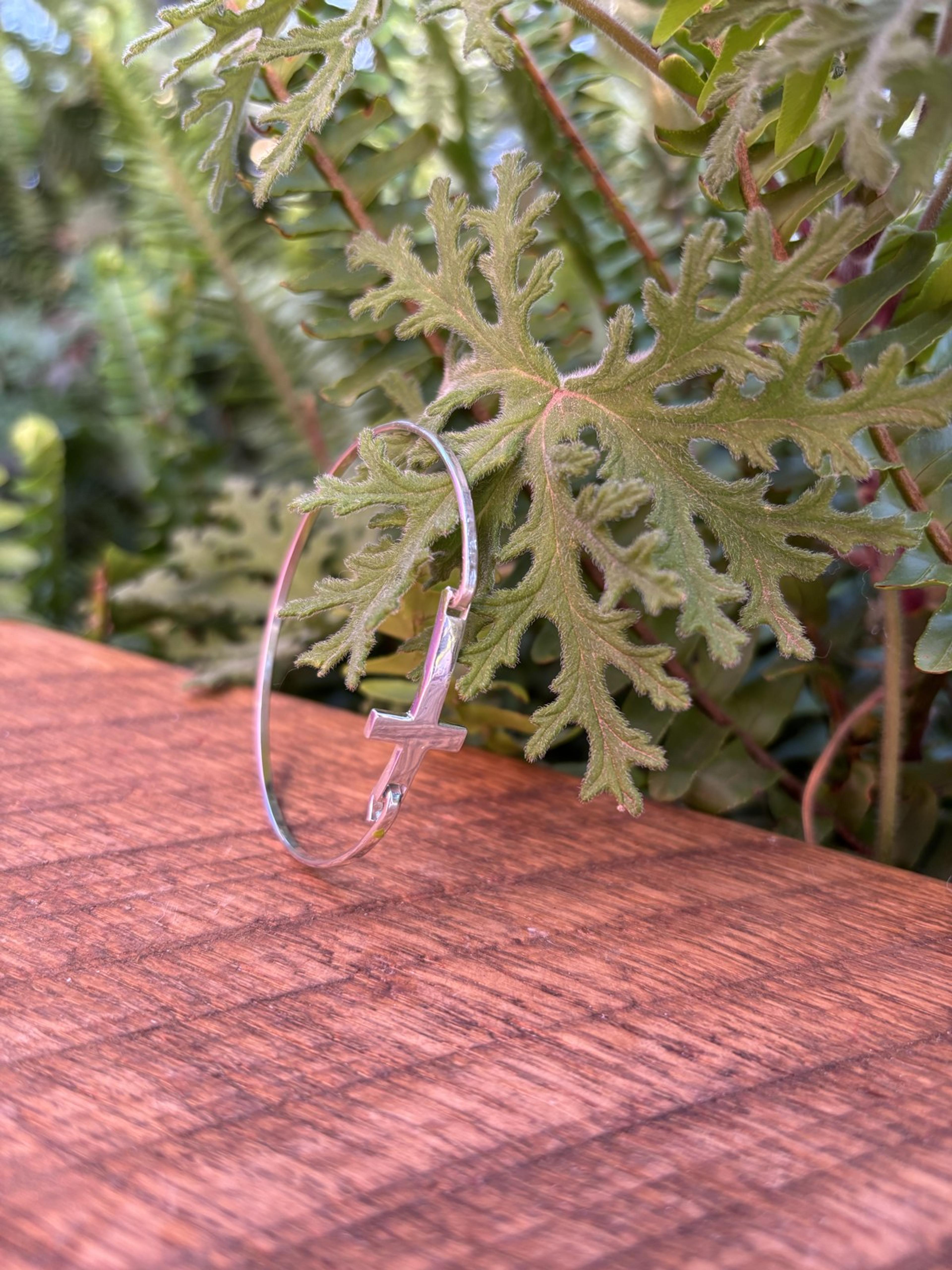 Silver Cross Charm Bangle