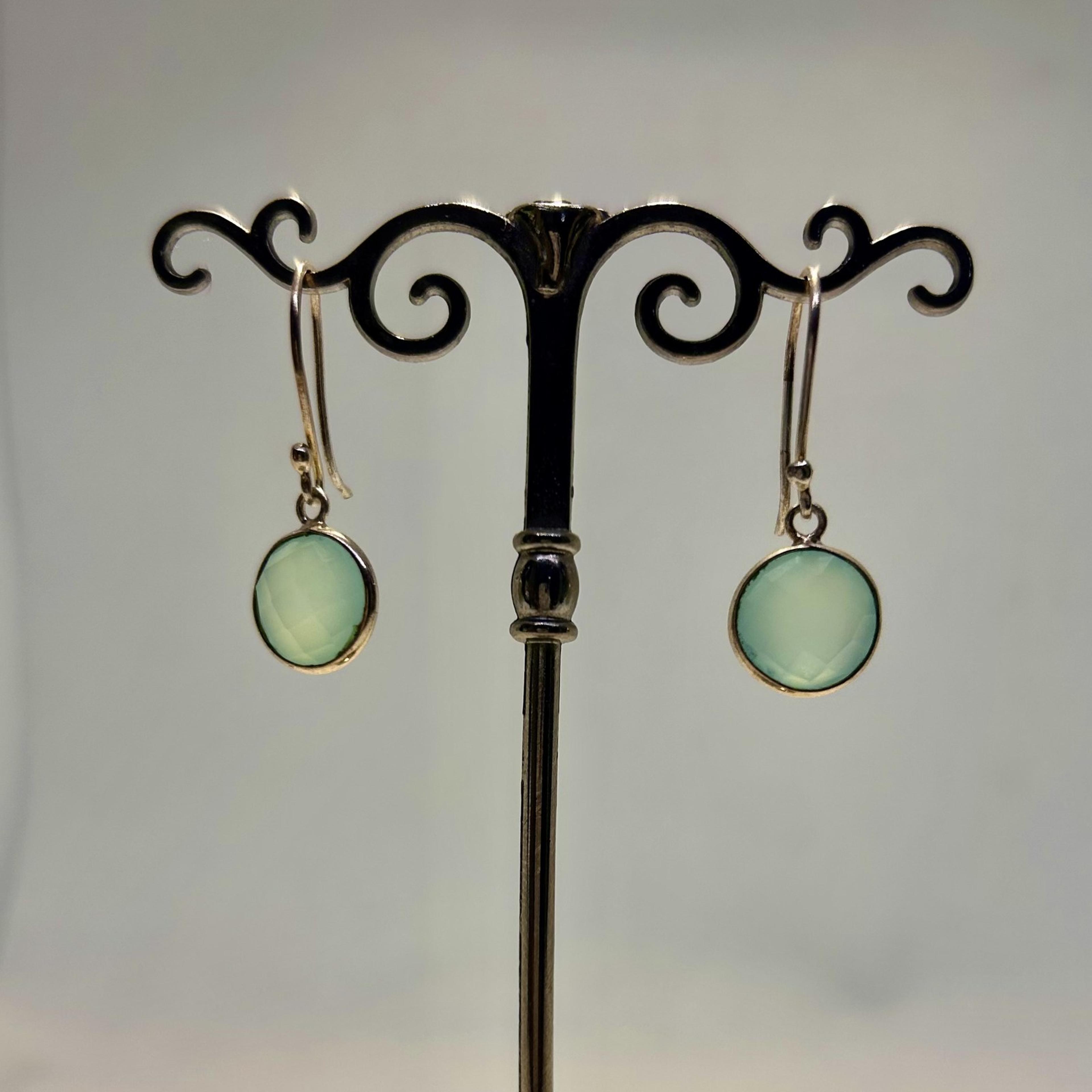 Aqua Chalcedony Round Drop Earrings