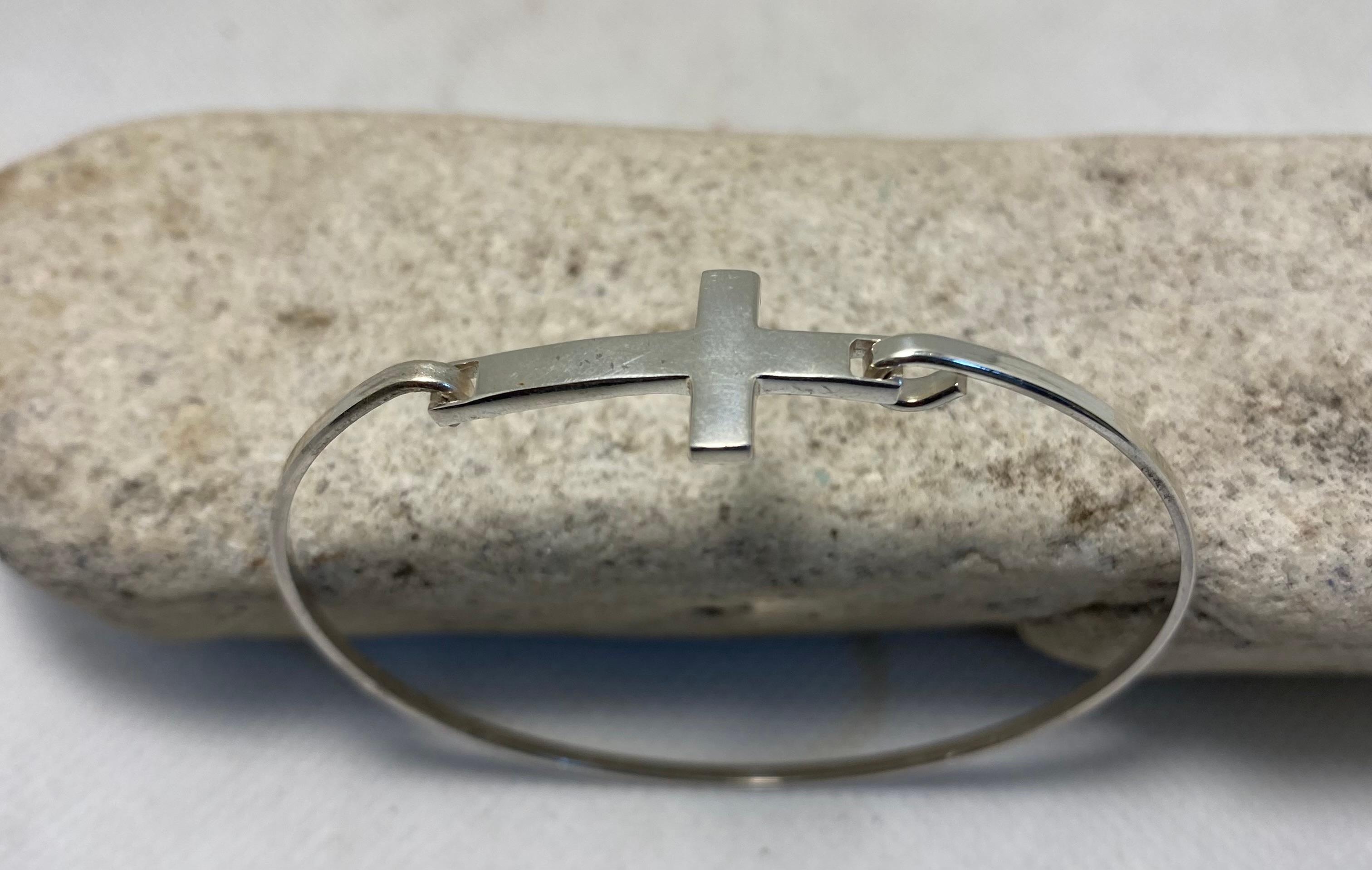 Silver Cross Charm Bangle