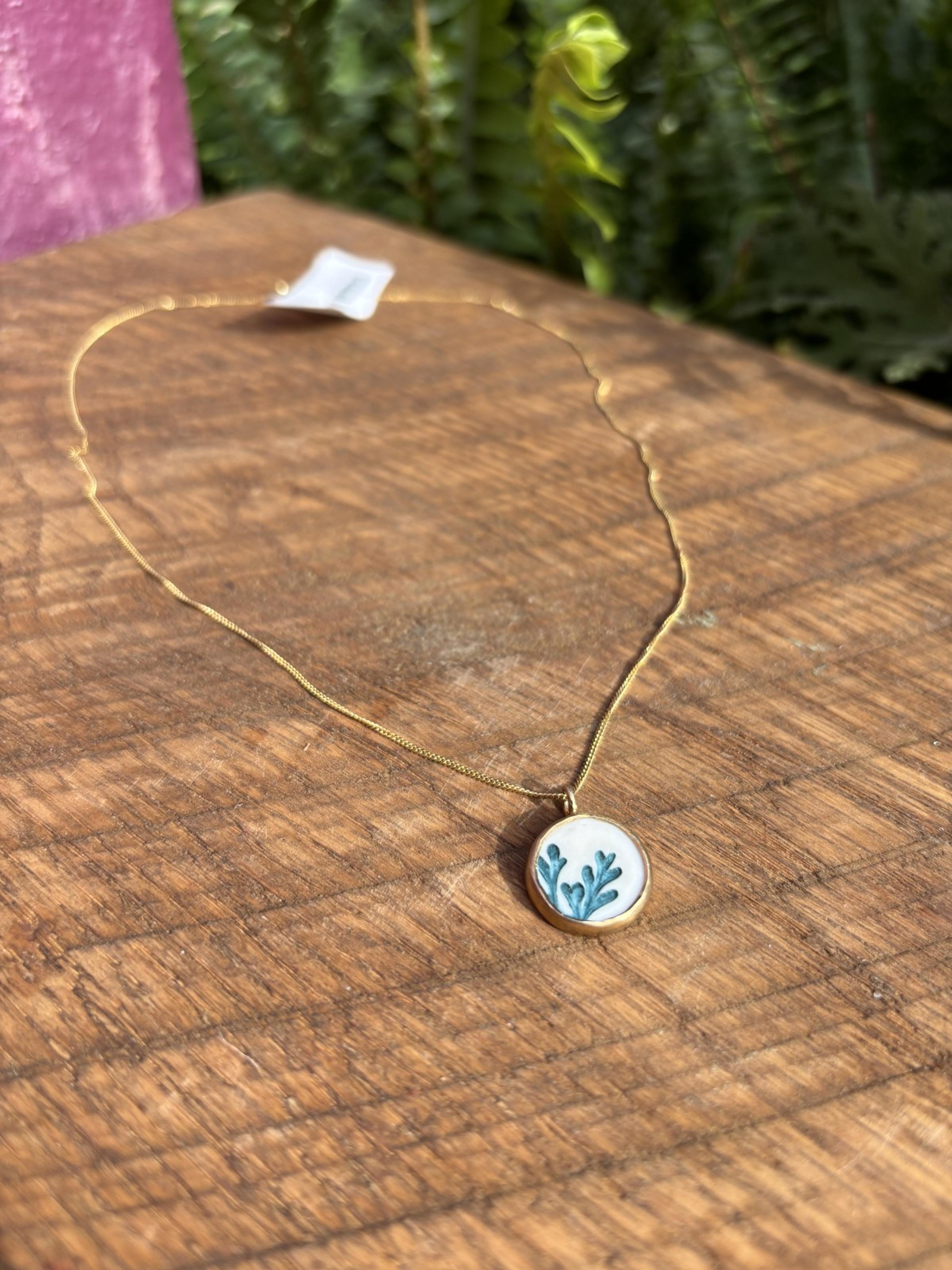 Coral Branch Gold-Rimmed Pendant Necklace