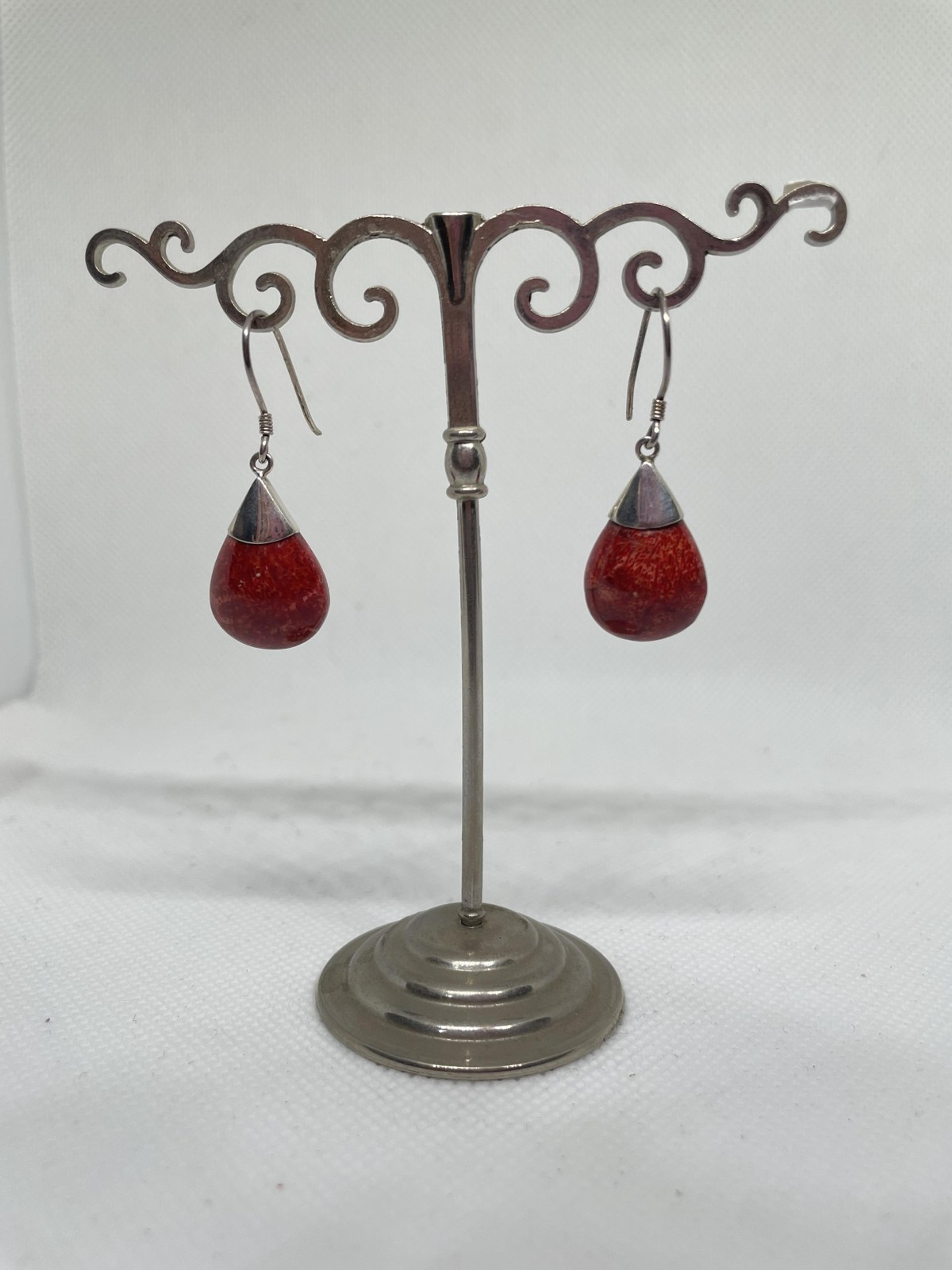 Red Sponge Coral Round Drop Earrings