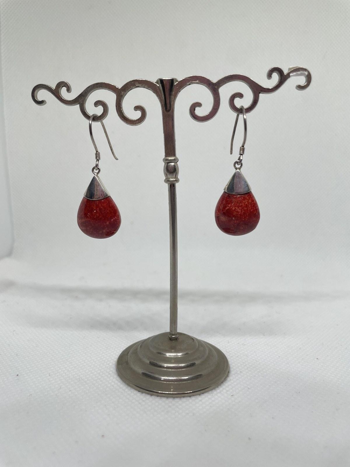 Red Sponge Coral Round Drop Earrings
