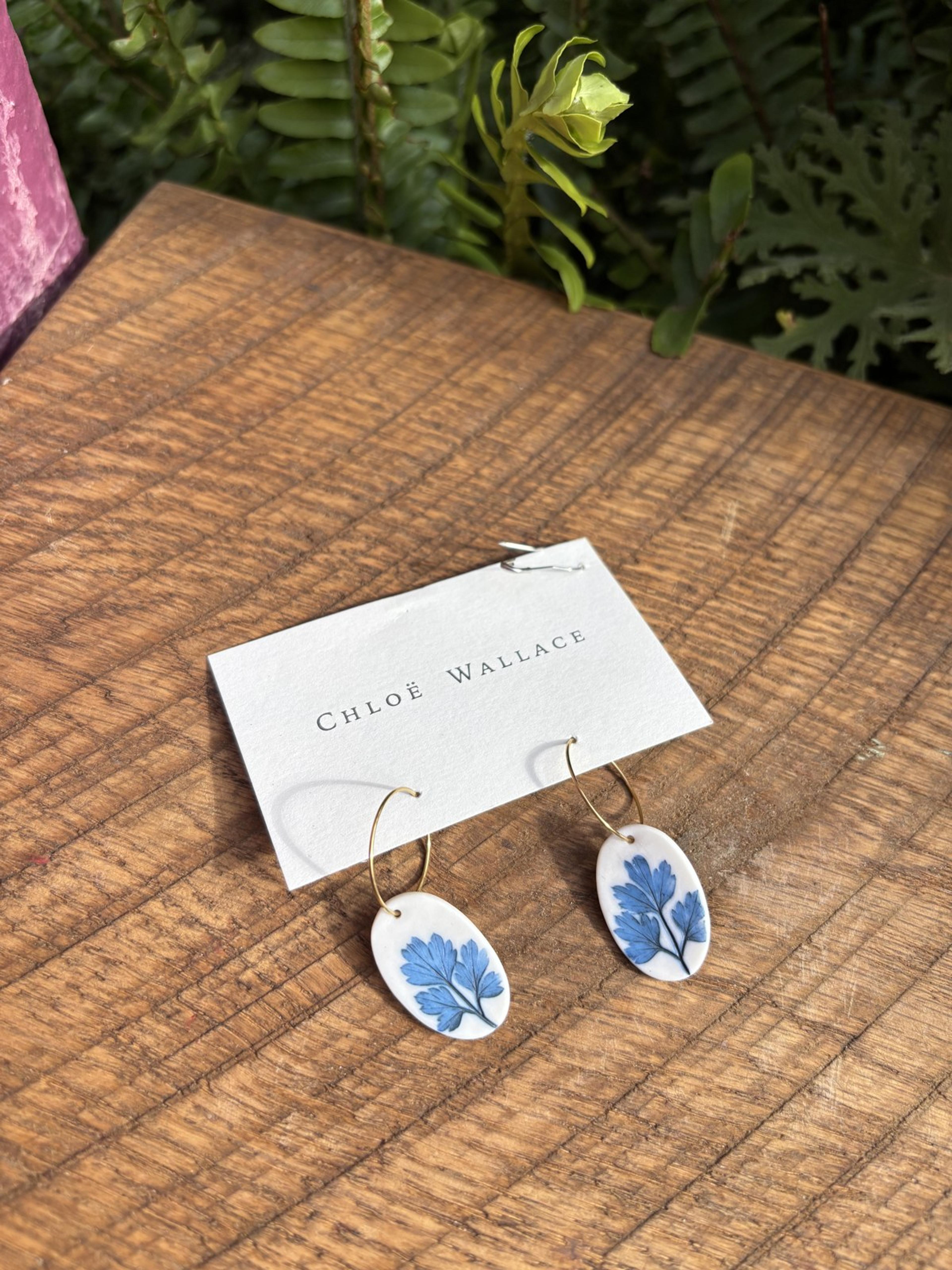 Fern Branch Oval Drop Hoop Earrings