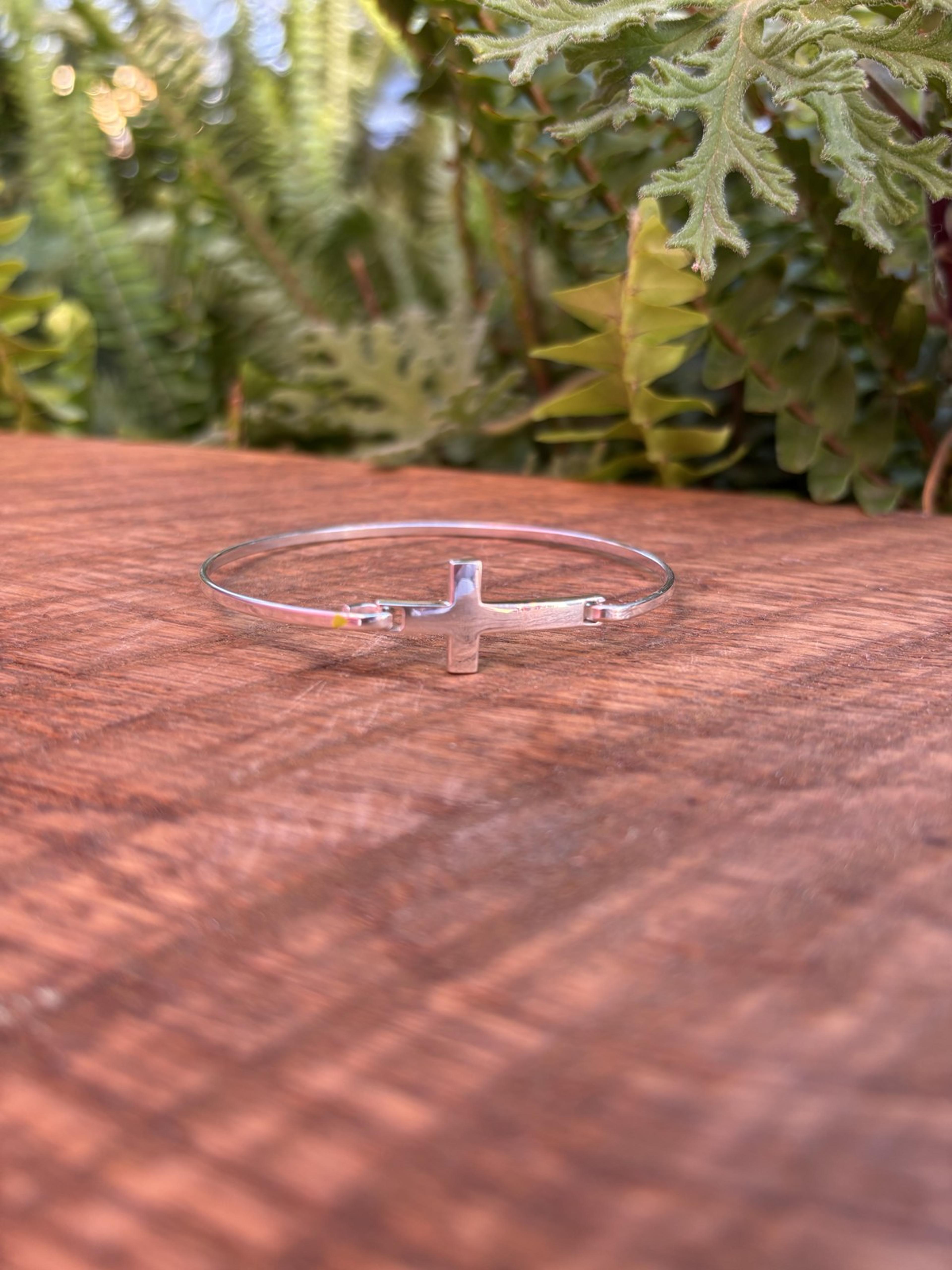 Silver Cross Charm Bangle