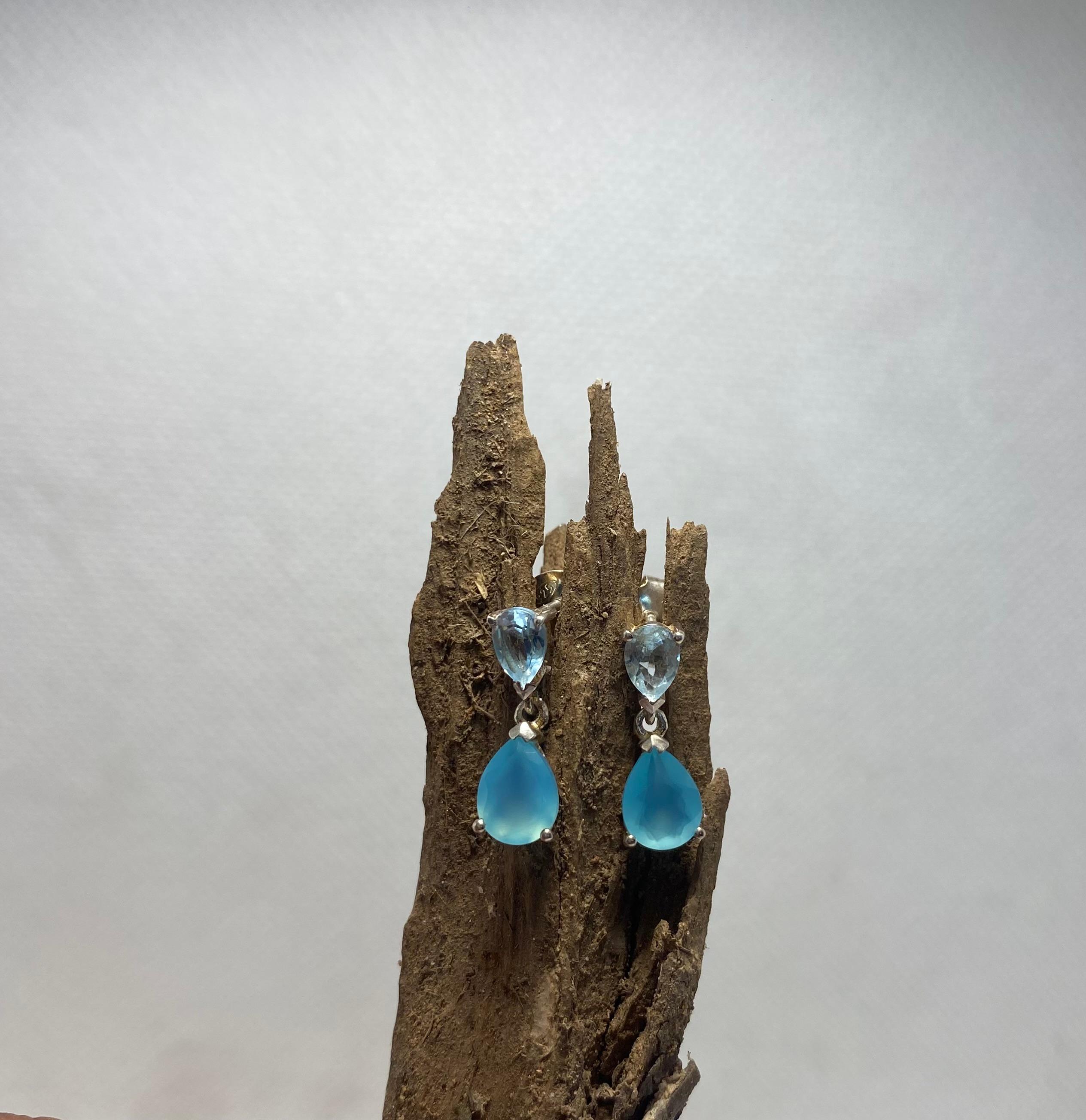 Blue Topaz & Aqua Chalcedony Teardrop Dangle