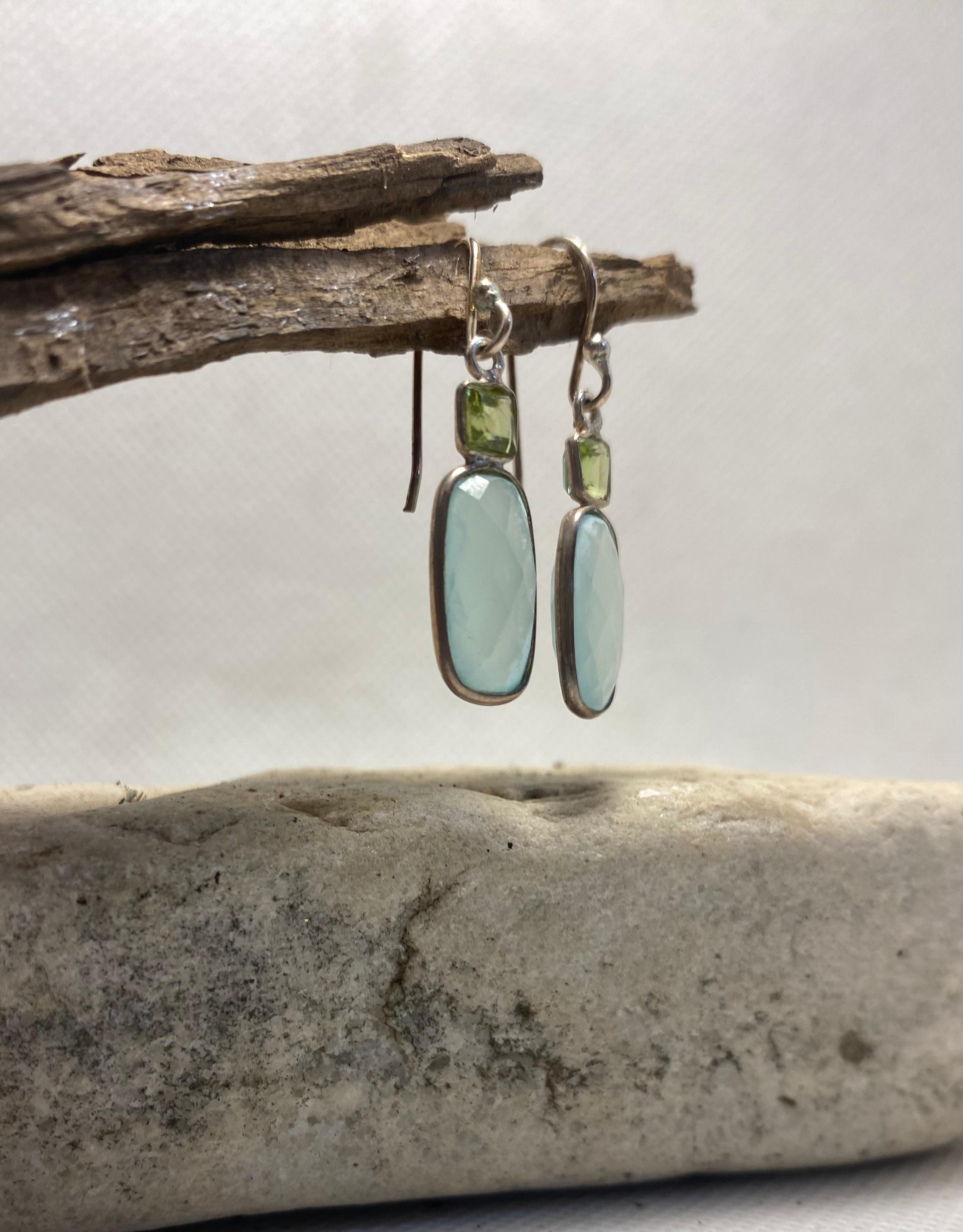Aqua Chalcedony & Peridot Drop Earrings