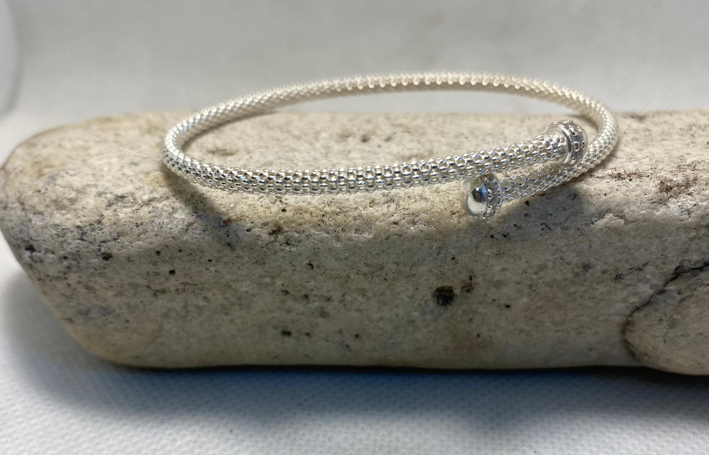 Silver Mesh Cuff Bangle, Slim
