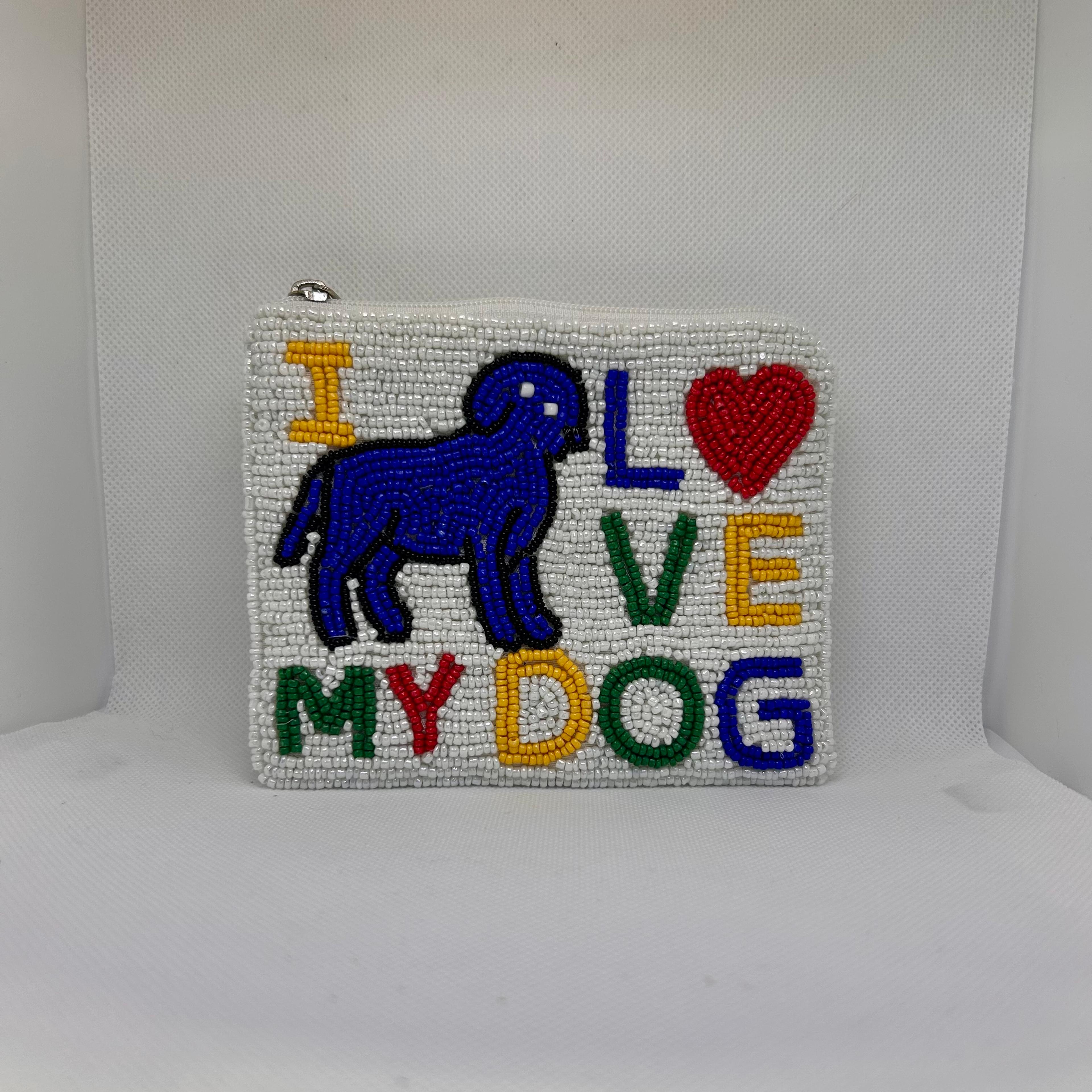 KitschKool - I Love My Dog Beaded Purse