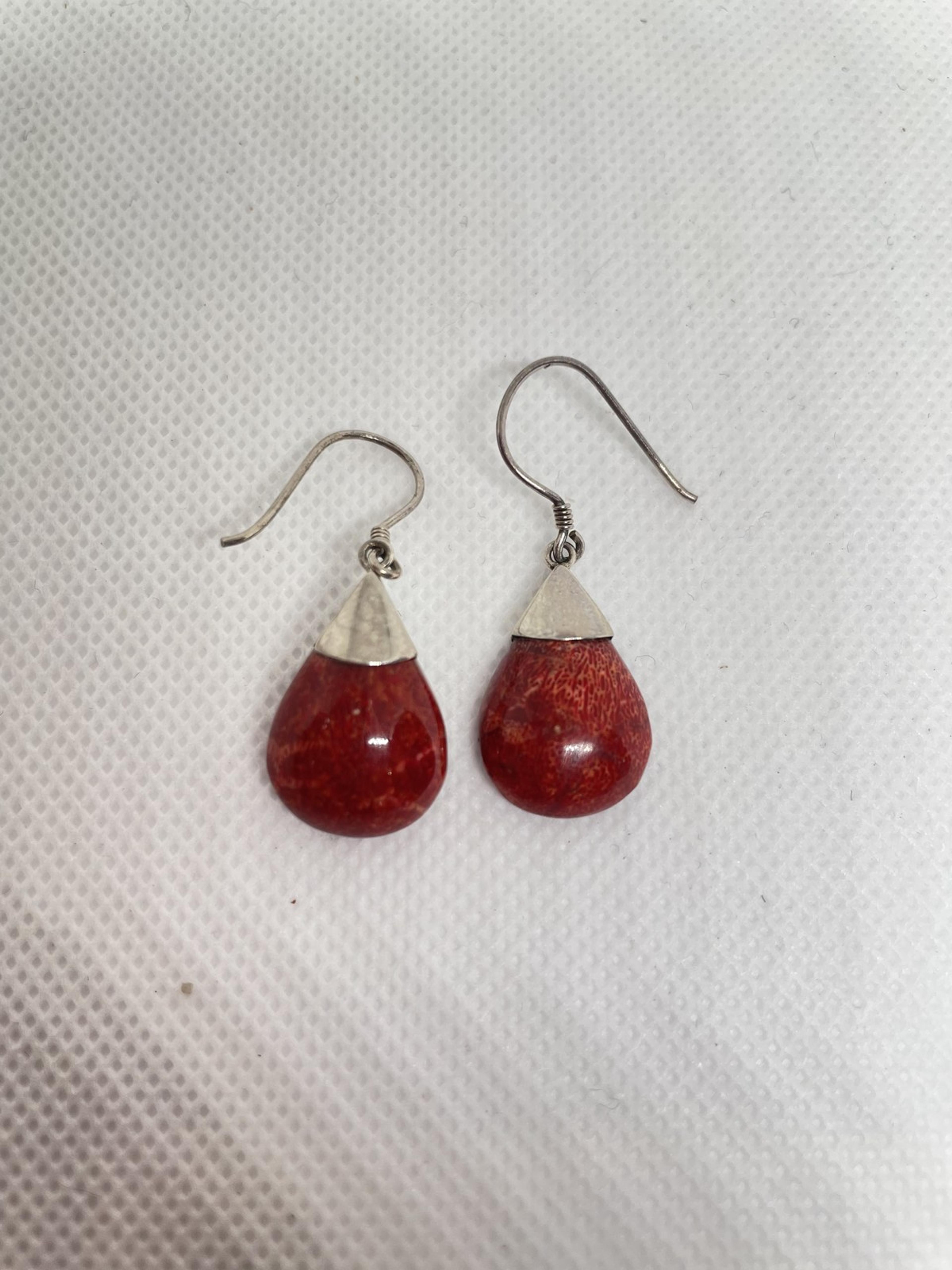 Red Sponge Coral Round Drop Earrings