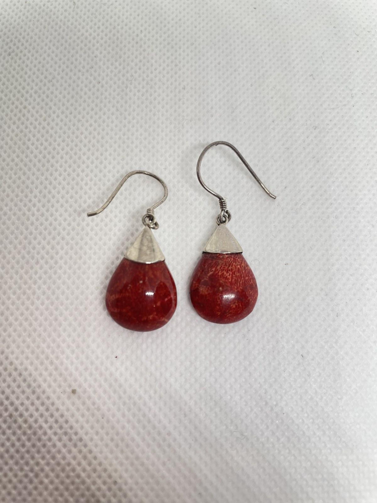 Red Sponge Coral Round Drop Earrings