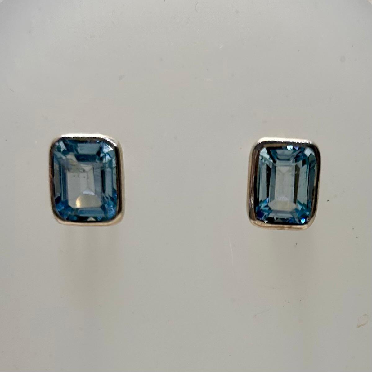 Blue Topaz Rectangle Stud Earrings