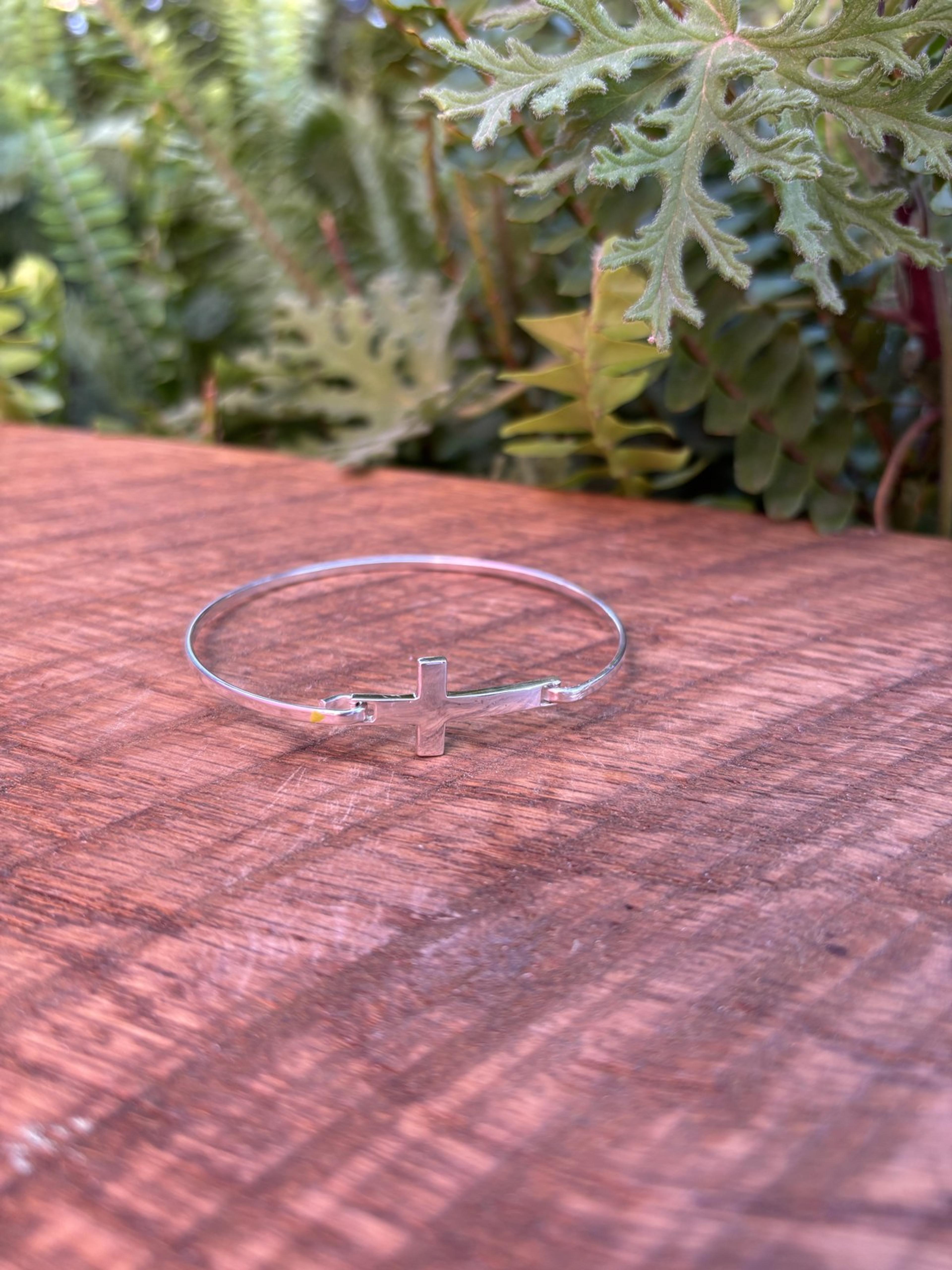 Silver Cross Charm Bangle