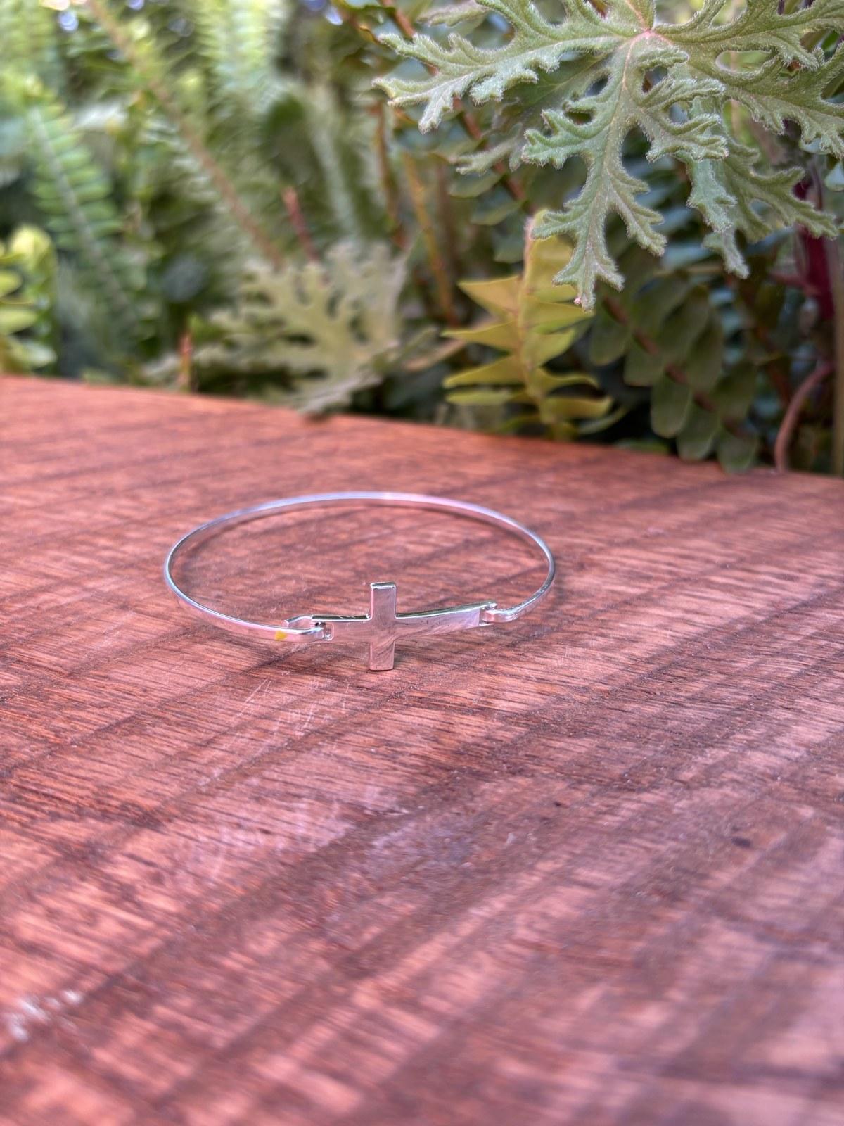 Silver Cross Charm Bangle