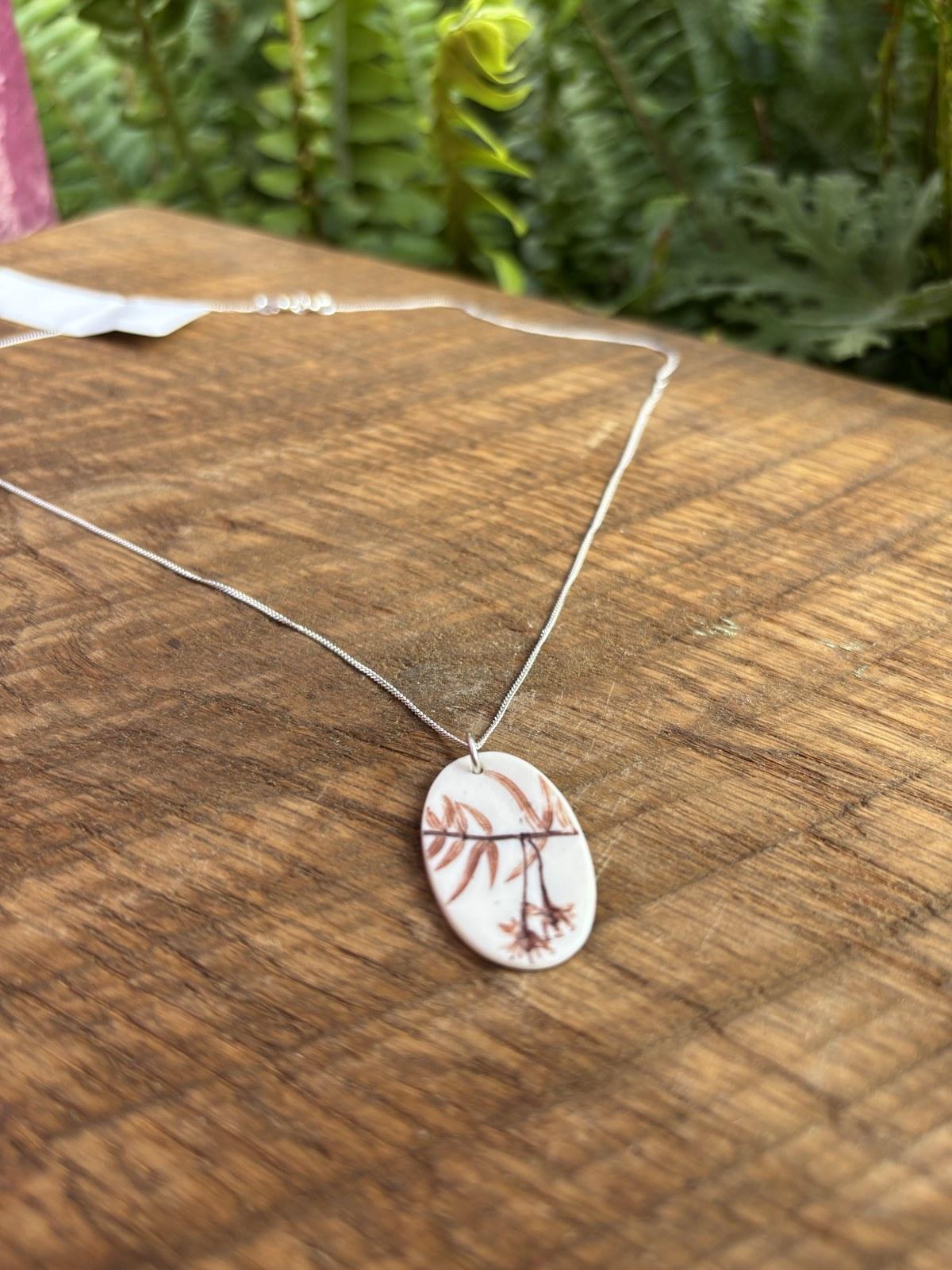 Fynbos Branch Oval Pendant Necklace