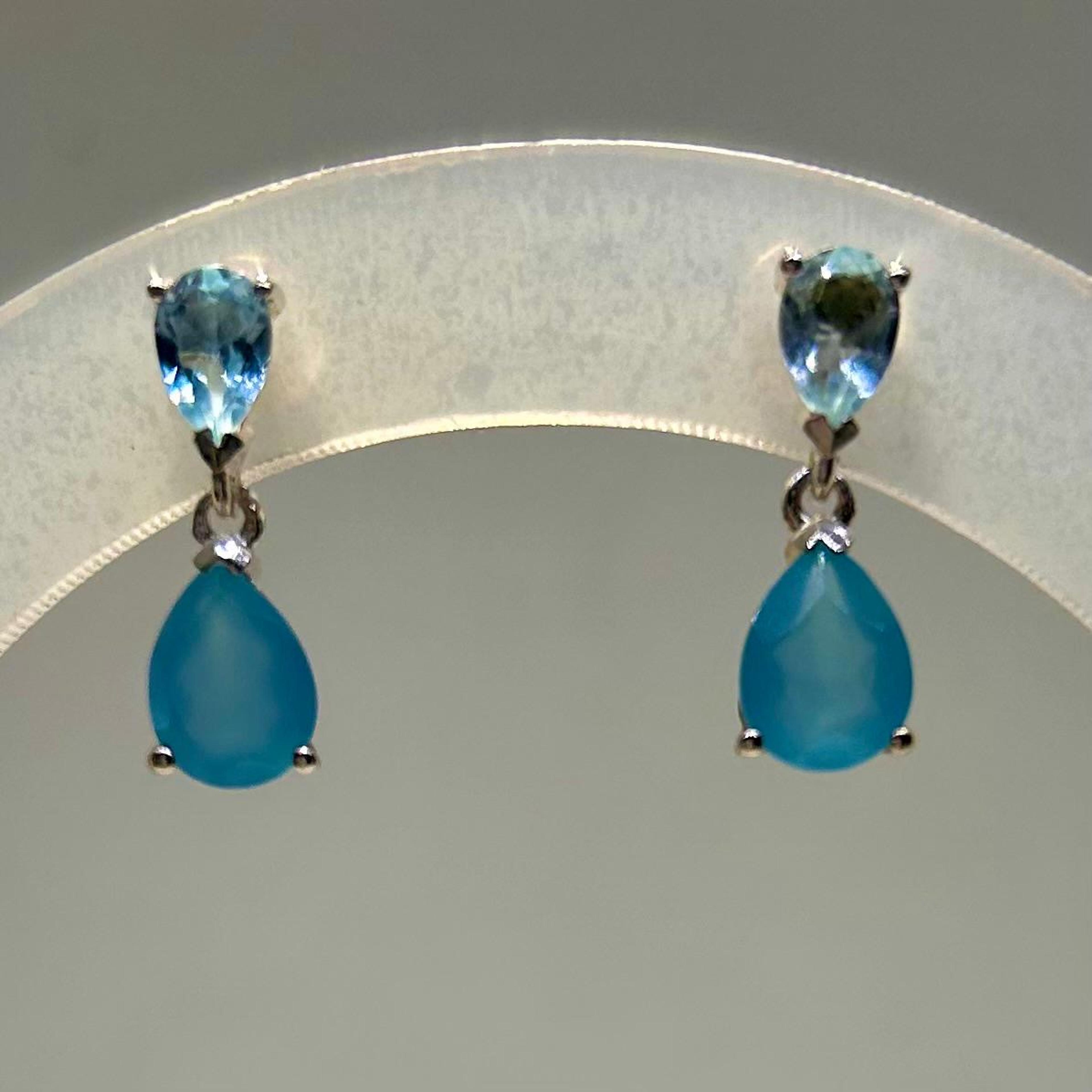 Blue Topaz & Aqua Chalcedony Stud Earrings