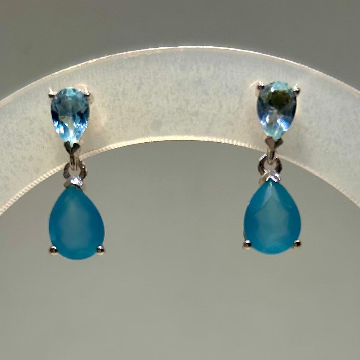 Blue Topaz & Aqua Chalcedony Stud Earrings
