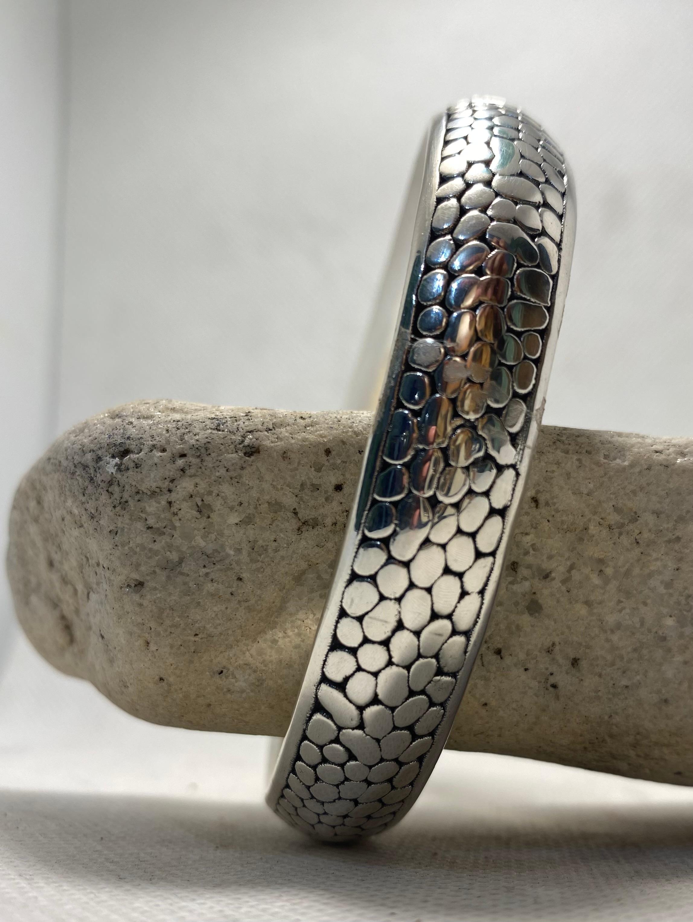 Pebbled Texture Silver Cuff Bangle