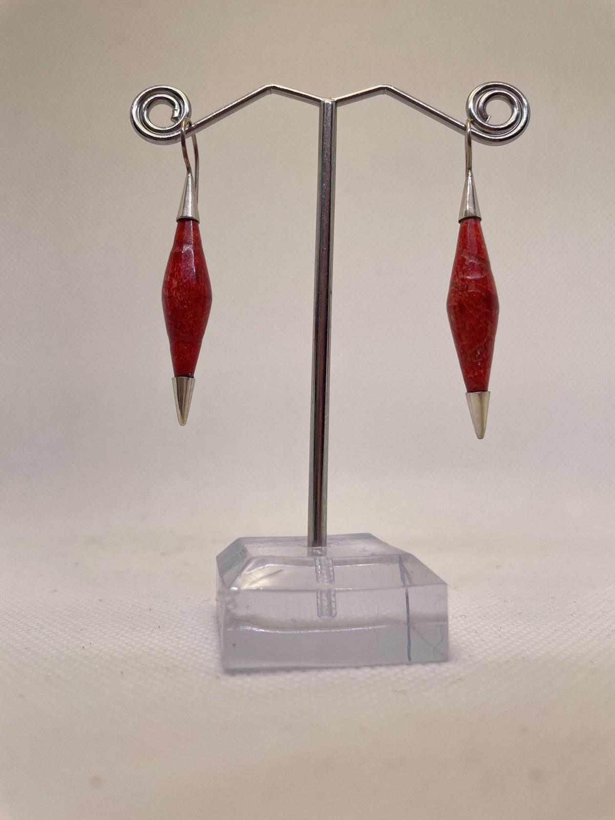 Red Sponge Coral Spindle Drop Earrings