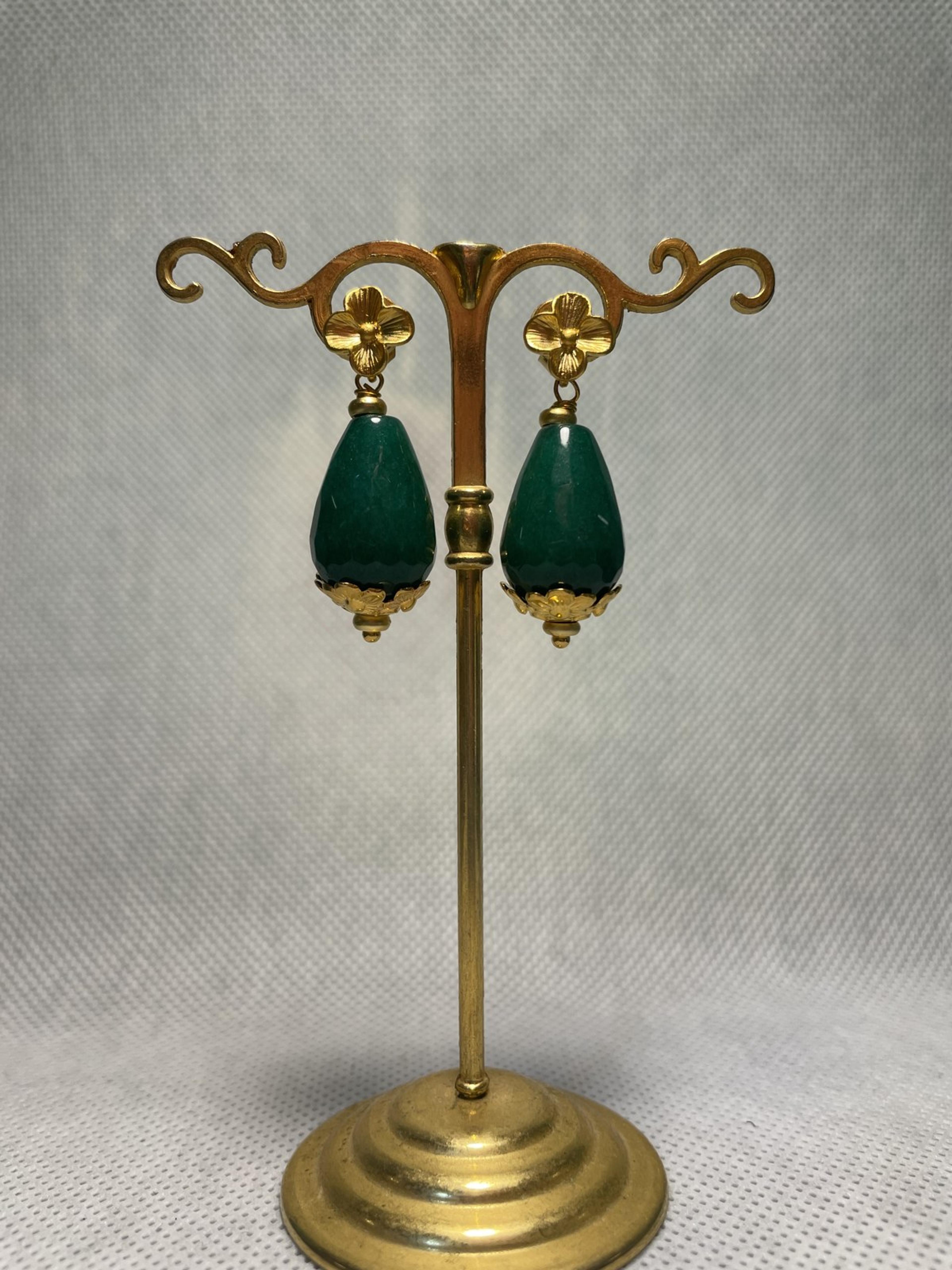 Green Jade-Style Teardrop Drop Santino Earrings