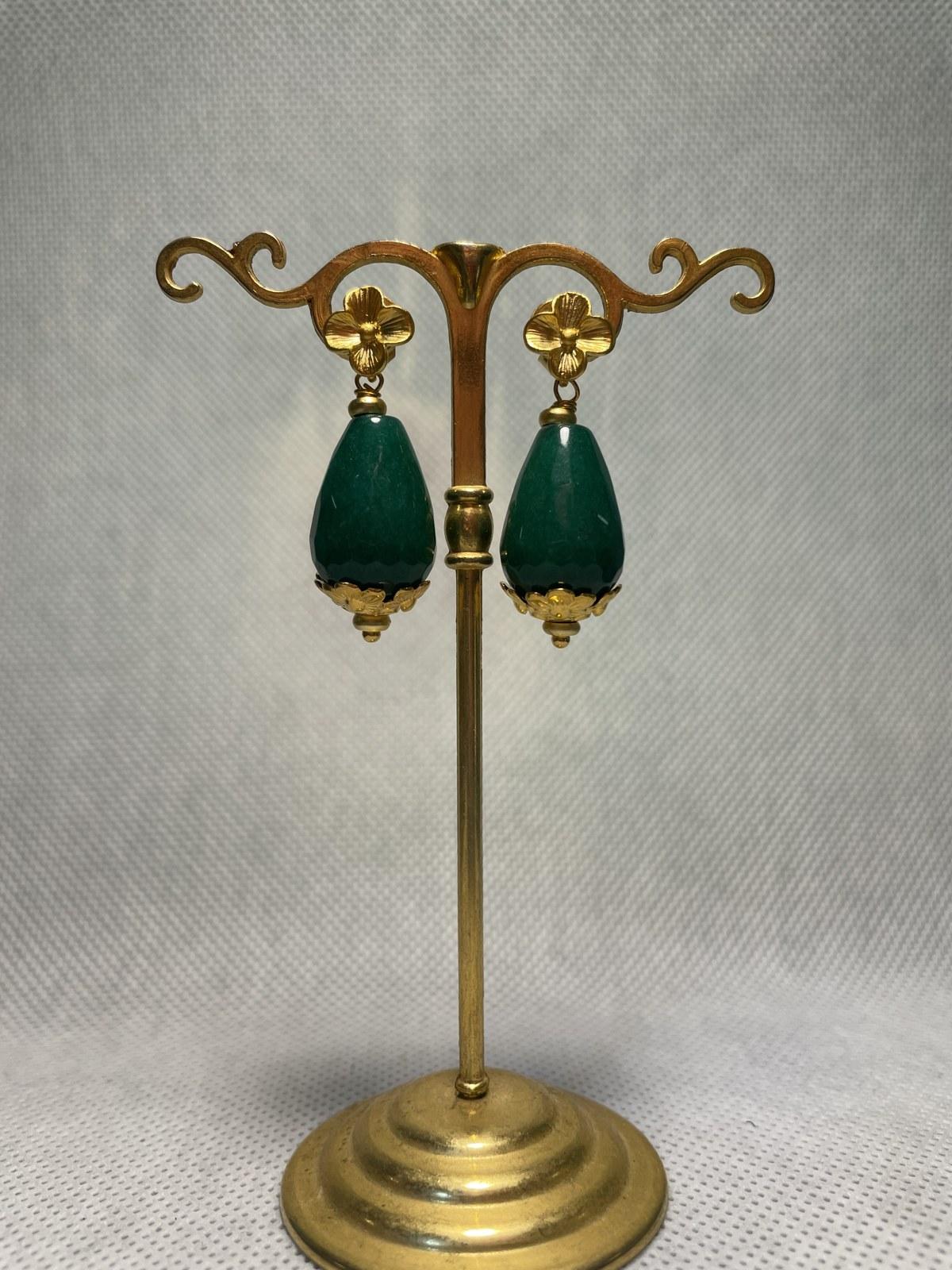 Green Jade-Style Teardrop Drop Santino Earrings