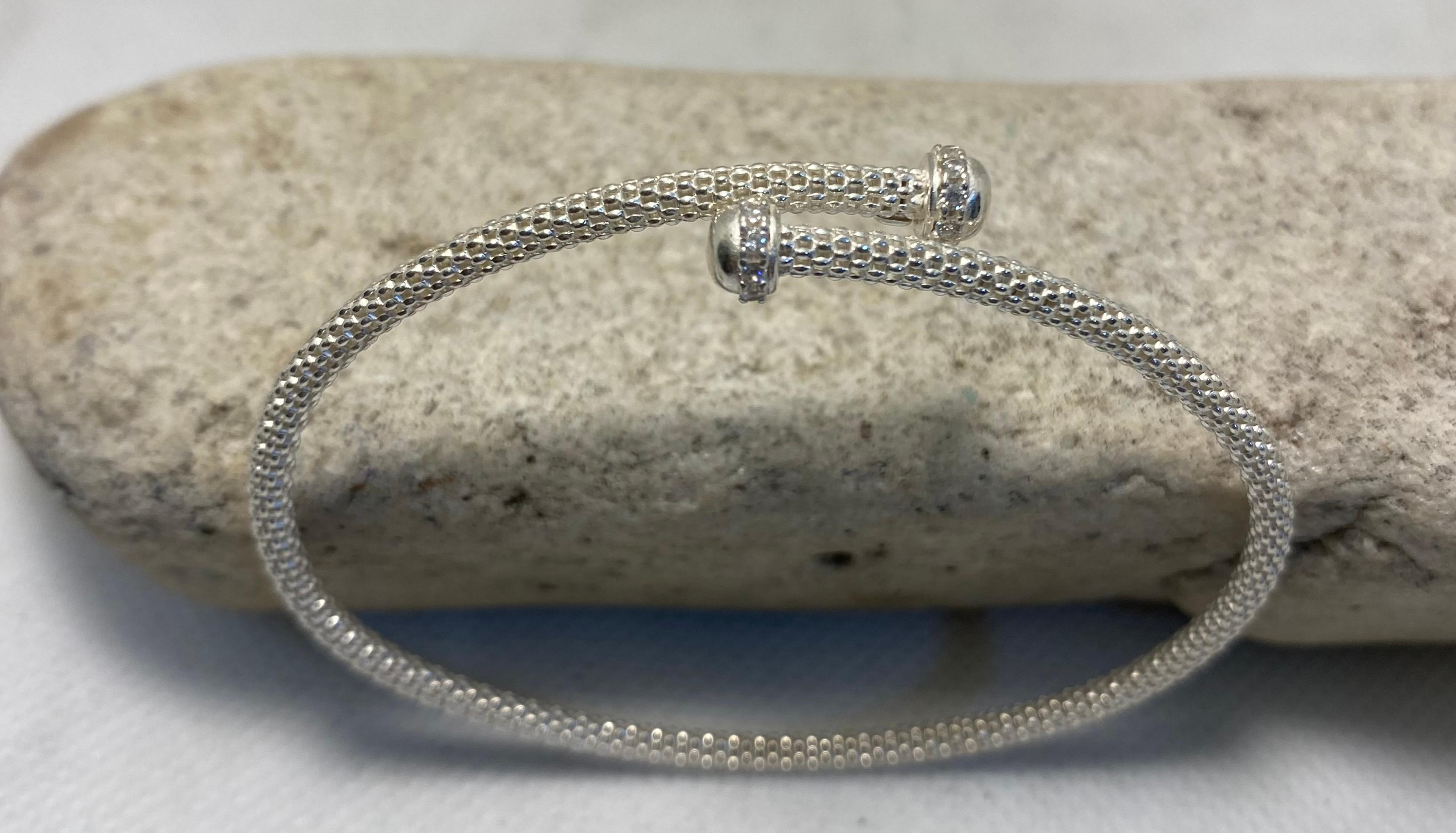 Silver Mesh Cuff Bangle, Slim
